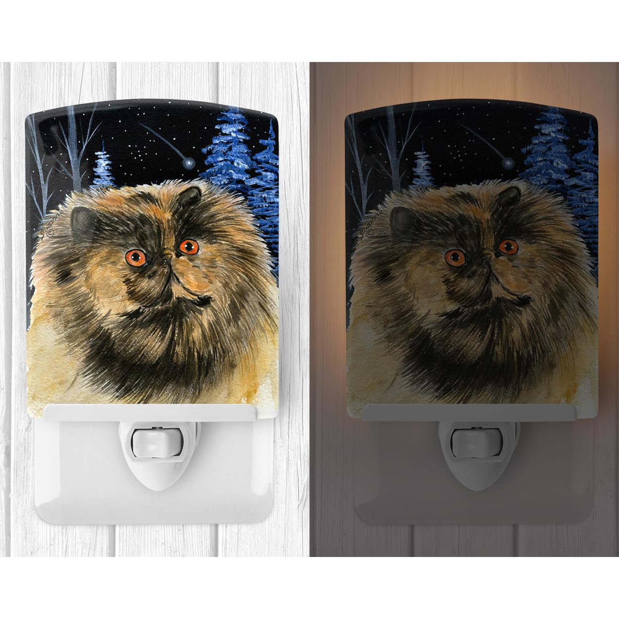Carolines Treasures SS8408CNL Ceramic Night Light, Starry Night Cat, Multicolor, 6x4x3in, UL-Certified for Bedroom, Bathroom, Nursery