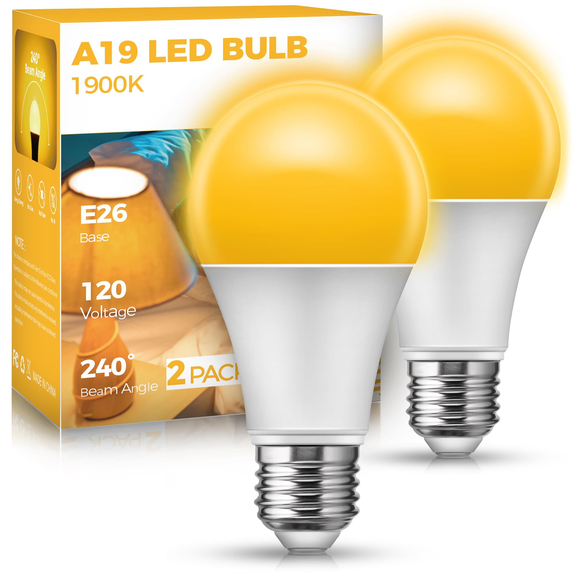 Jandcase Sleep Light Bulb, Dimmable Amber Light Bulbs For Sleep, Blue Light Blocking, 1900K Dim Light Bulbs 60W Equivalent, Adju