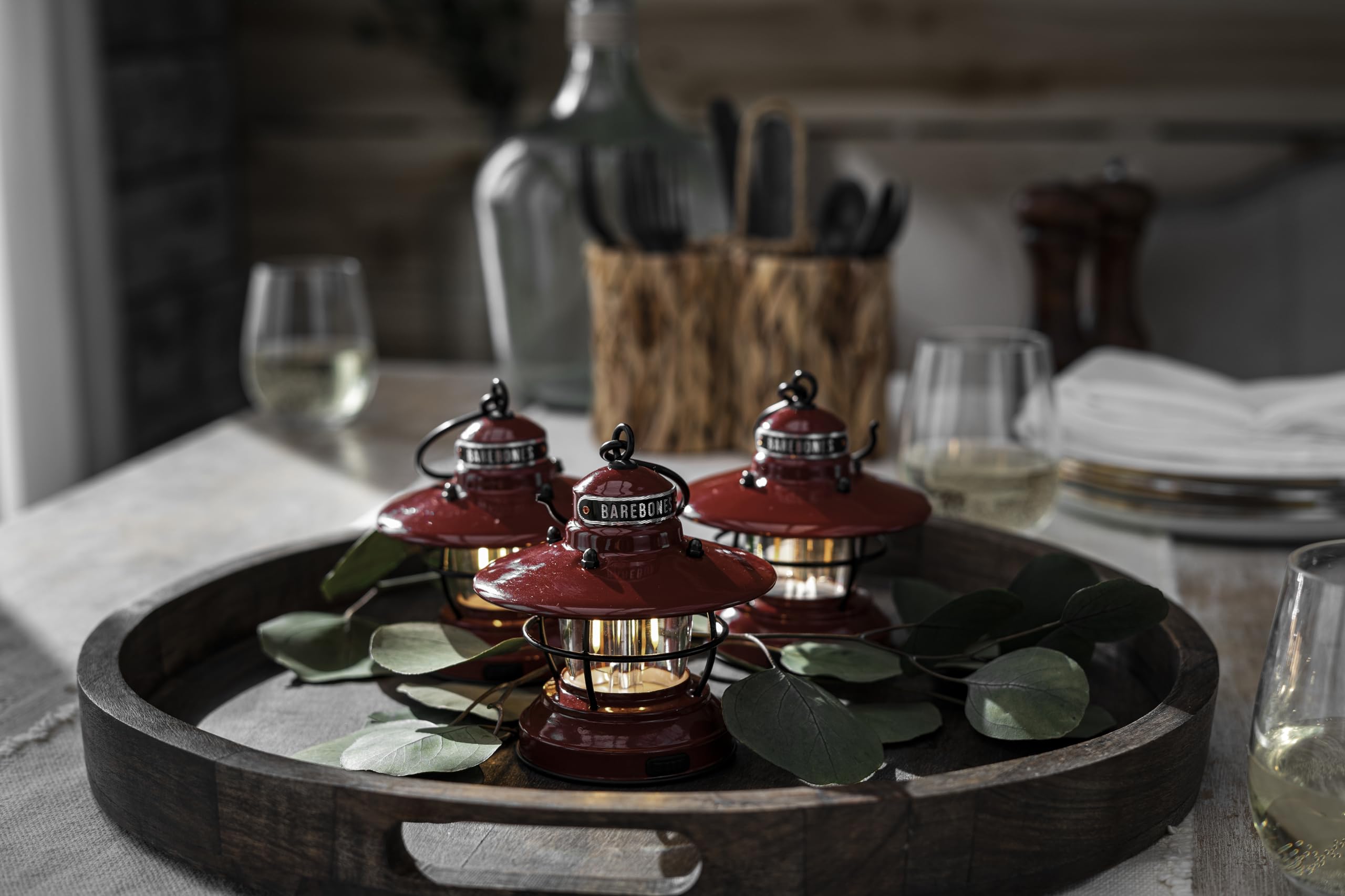 Barebones Edison Mini Lantern - 3 Pack Red, Vintage LED, Weatherproof, Compact Light for Camping & Home Decor, Model LIV-277
