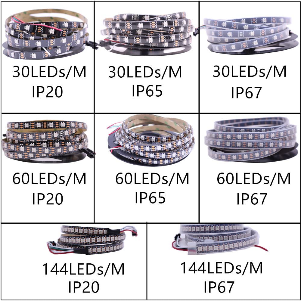 Adresuno Ws2811 Ic Ws2812B Led Strip 60Pixels/M 16.4Ft 300Leds Waterproof Ip67 Black Pcb