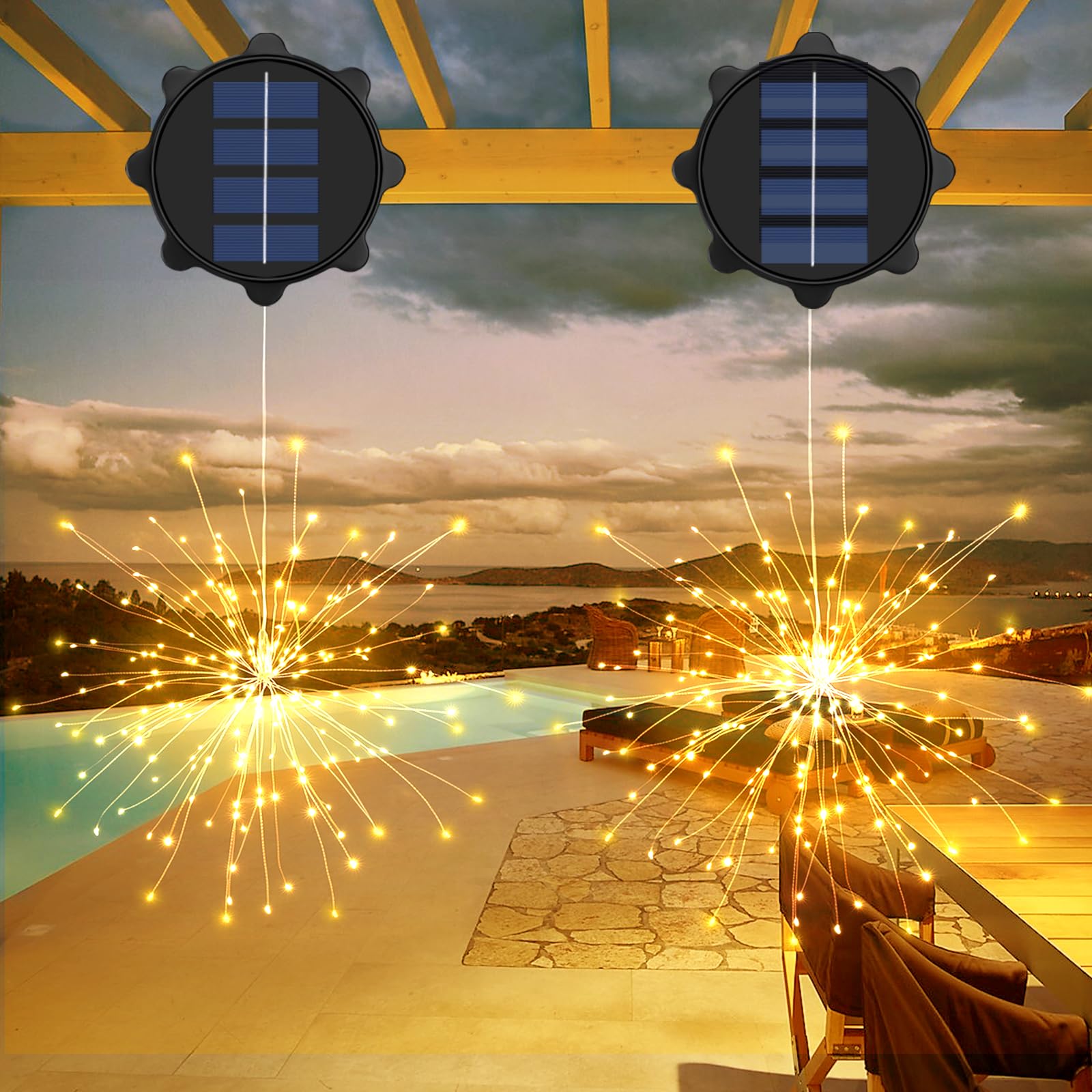 MERRIMAX M 2 PCS Solar Christmas Lights Outdoor Solar Firework Light, 240 LED Solar Powered Hanging Lights Outdoor Waterproof Fa