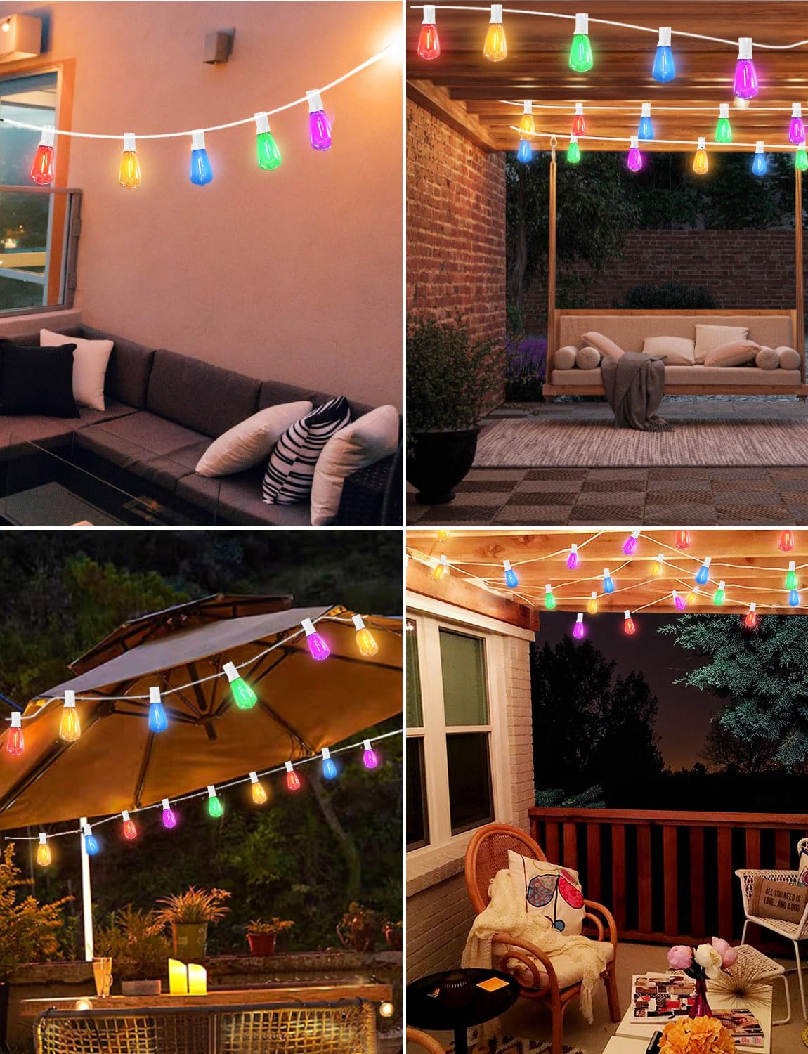 Achin Colored Outdoor String Lights White Cord - 100Ft Multicolor Patio Lights With 50+3 Led St38 Bulbs Shatterproof Colorful St