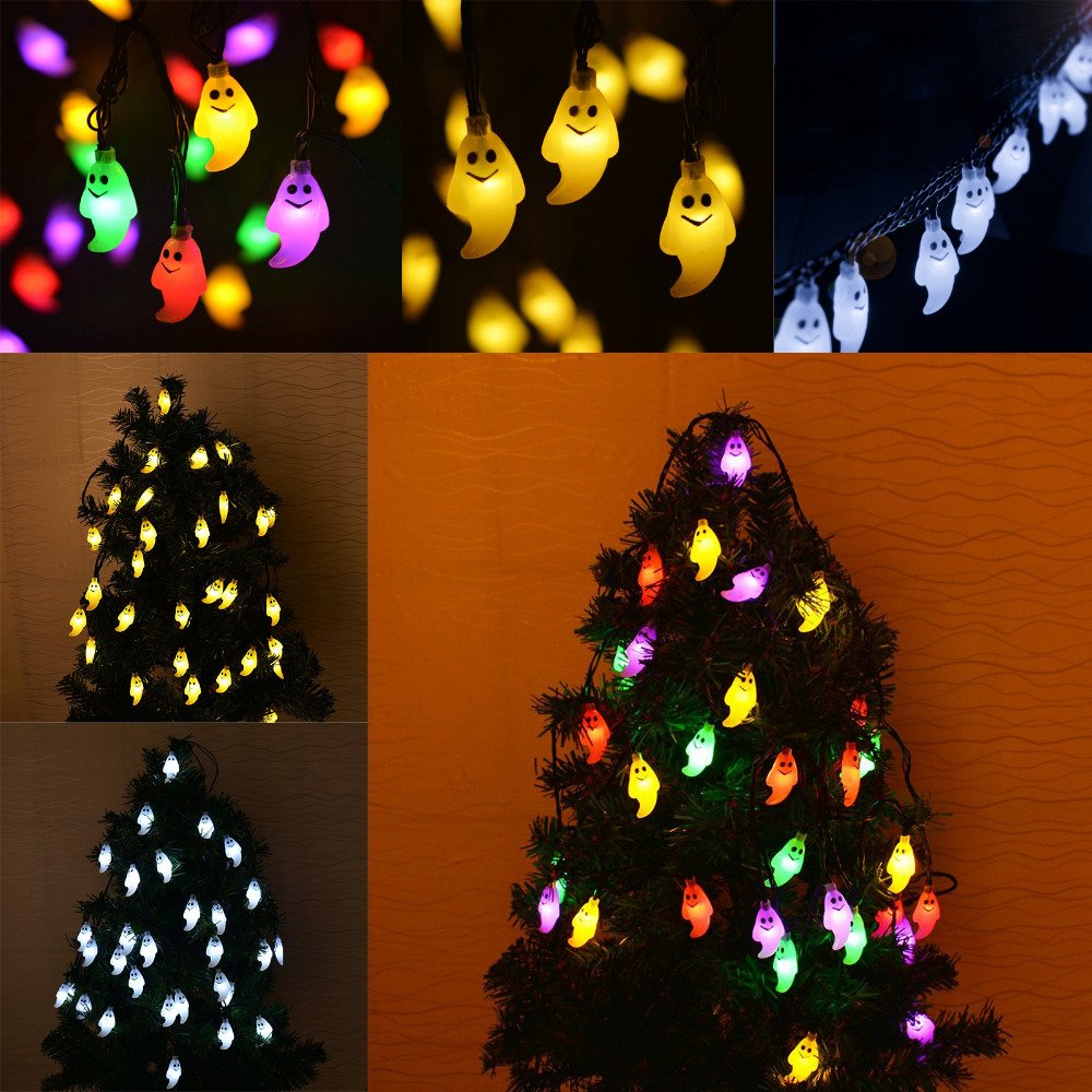 Hann Solar LED String Lights, 30LED Waterproof Crystal Ball, Cute Ghost, Yellow, Model HA-001