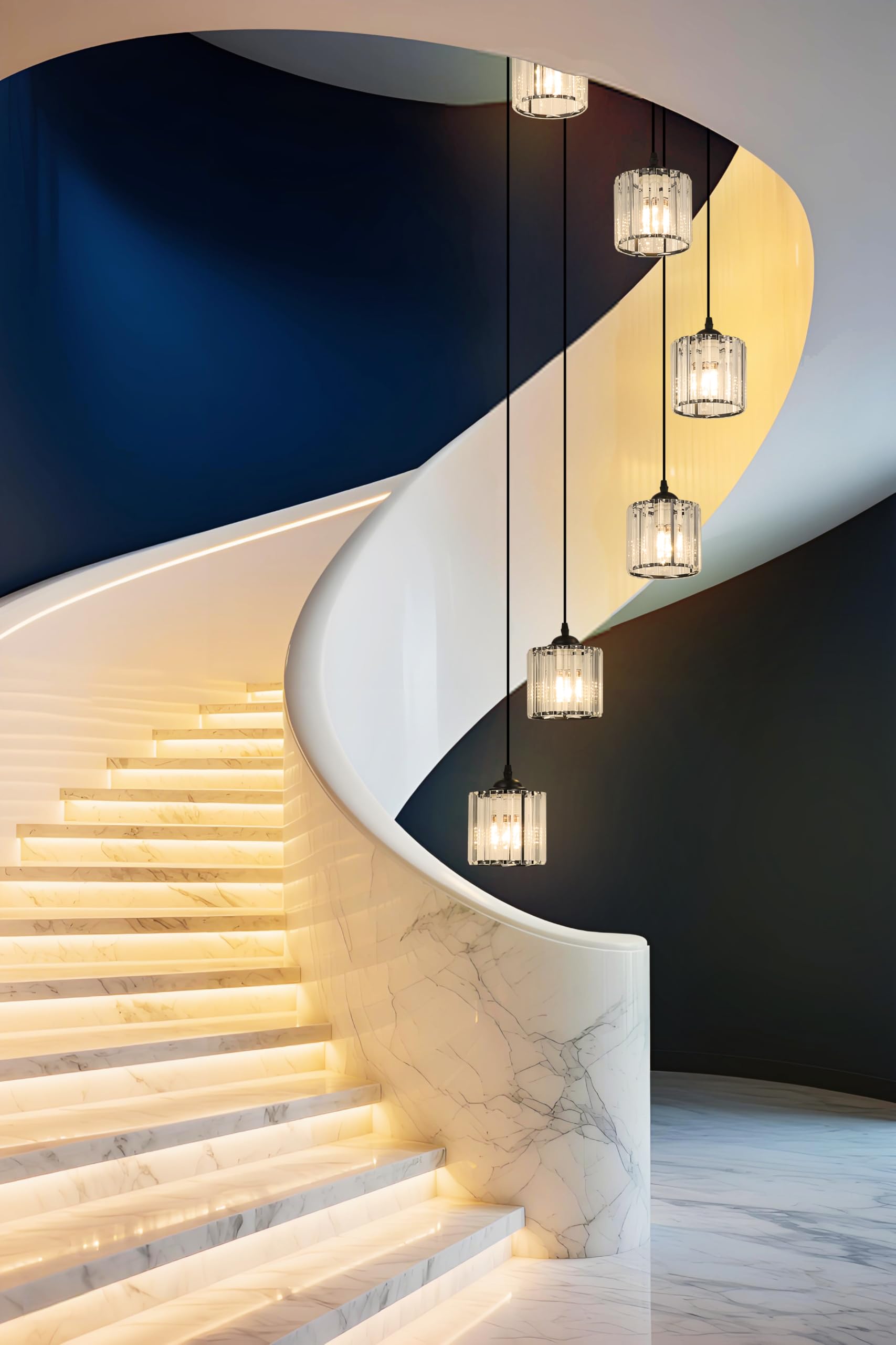 Meimond Modern Crystal Pendant Light - Long Chandeliers, 12 Lights, Black Metal, Clear Crystal Shade for High Ceilings, Foyer, Living Room