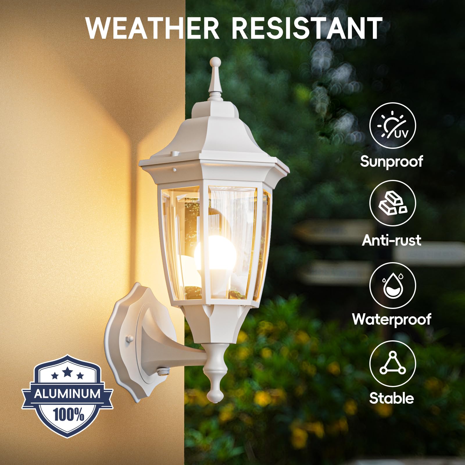EMART Dusk to Dawn Outdoor Porch Light, Waterproof Aluminum & Glass, White, Model EM-AWGL-1-PS, 1 Pack, Bulb Included