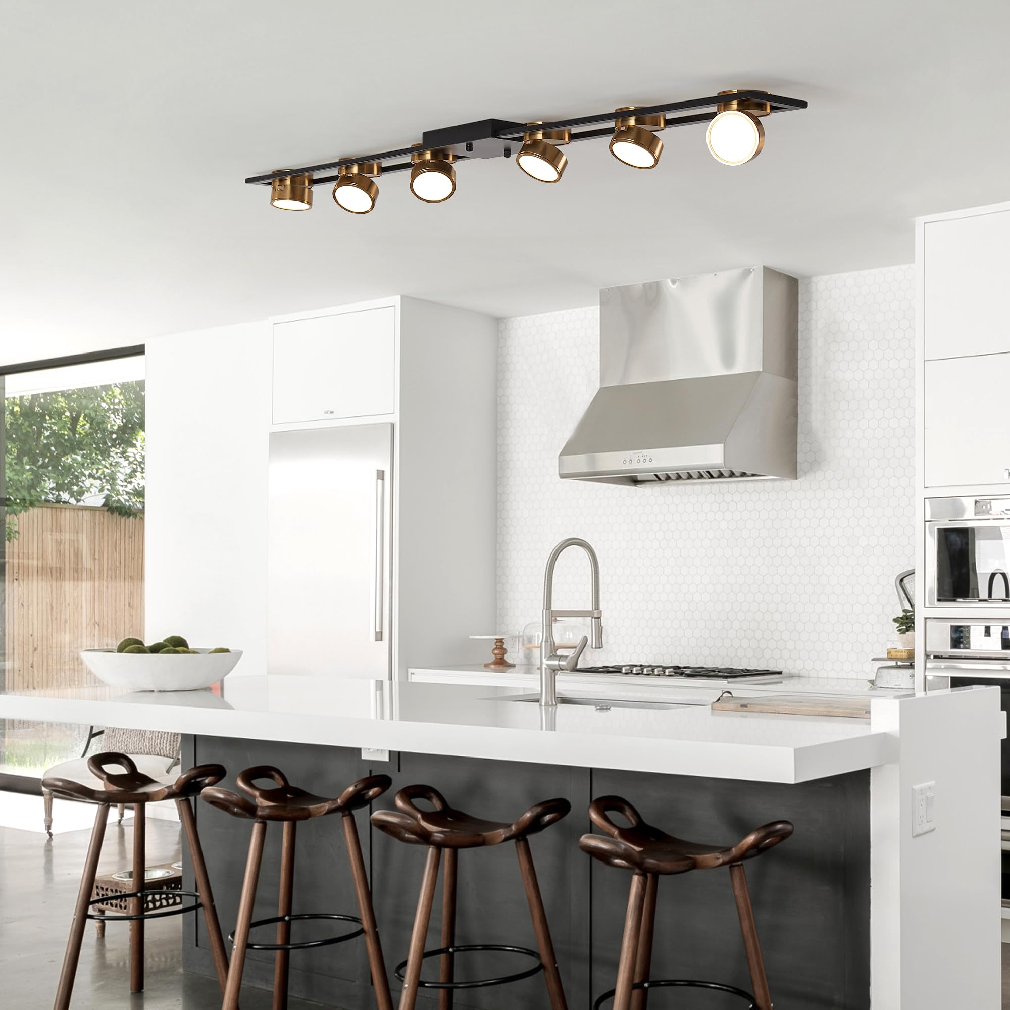 Garwarm Modern Ceiling Light, Dimmable LED Chandelier, 6-Light, 48.4 Inch, Black, Model TT-JD1605-6B-N