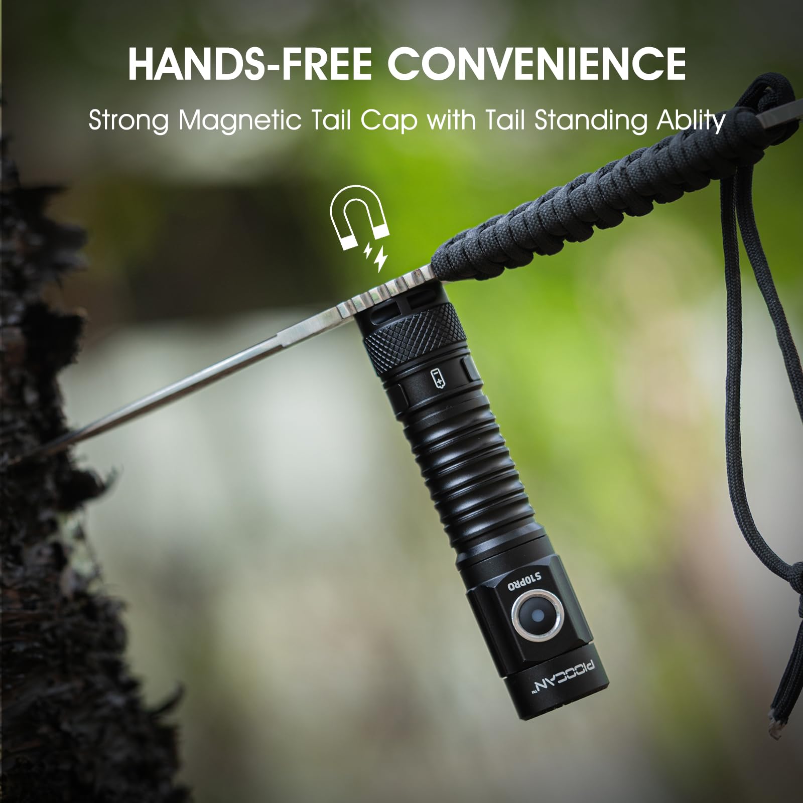 PIOOCAN S10Pro Rechargeable LED Flashlight, 2500 Lumens, Compact Tactical Design, Magnetic, Black, Ideal for Home, Emergency, Outdoor Use