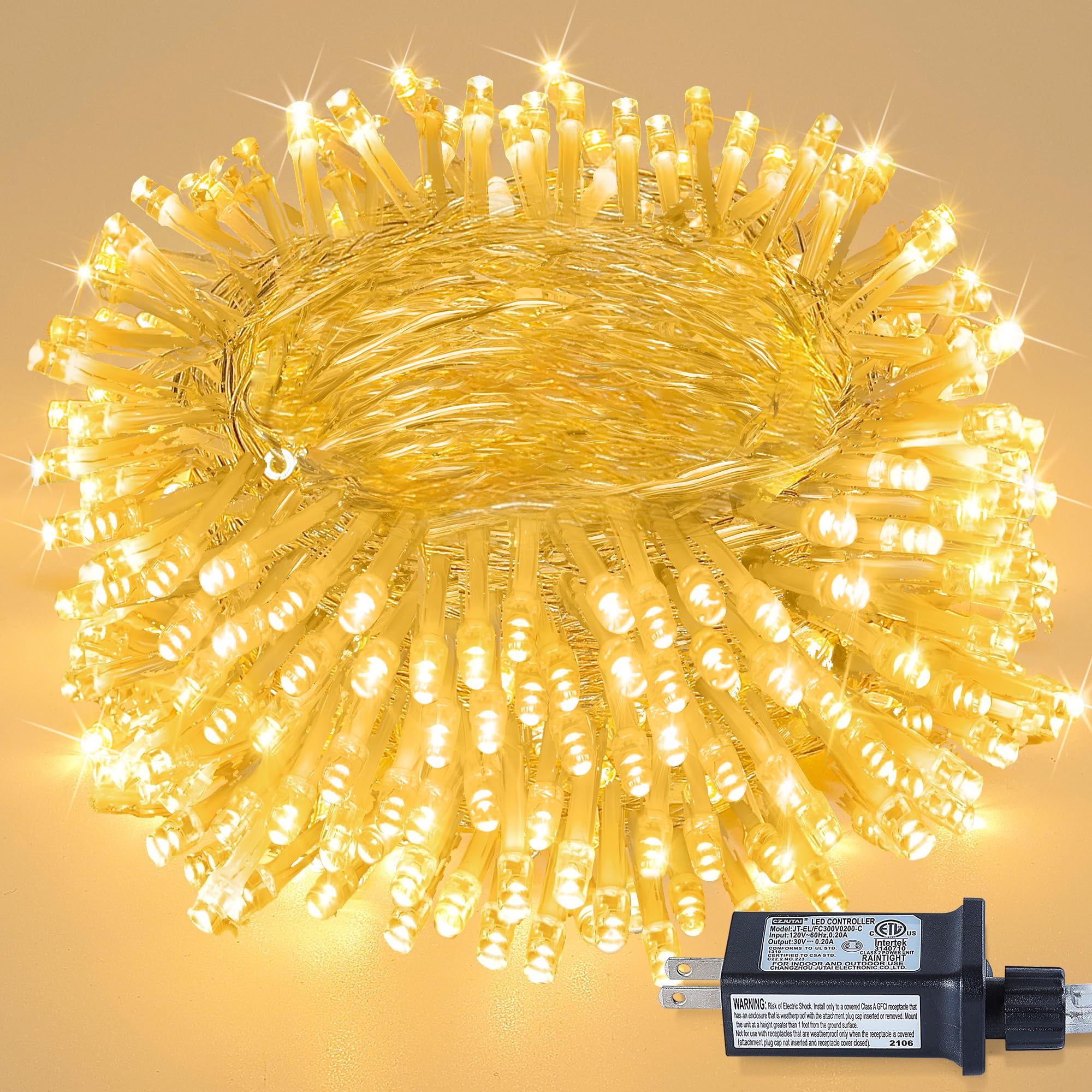MYGOTO String Lights 98FT 200 LEDs Waterproof Fairy Lights 8 Modes UL Certified Warm White
