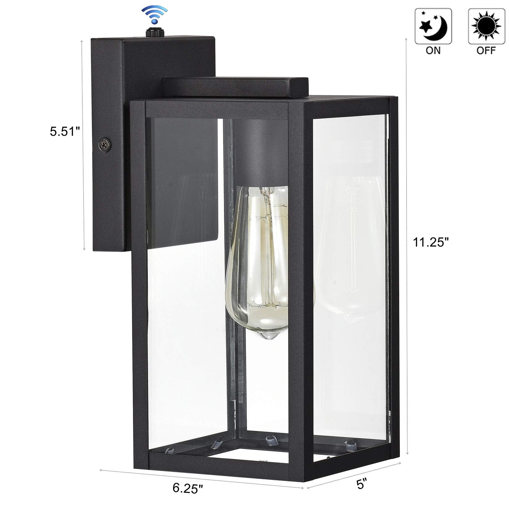 Micsiu Dusk To Dawn Outdoor Lighting With E26 Base Socket, 11 Inch Clear Glass Exterior Wall Sconce, Black Outside Lights For Ho