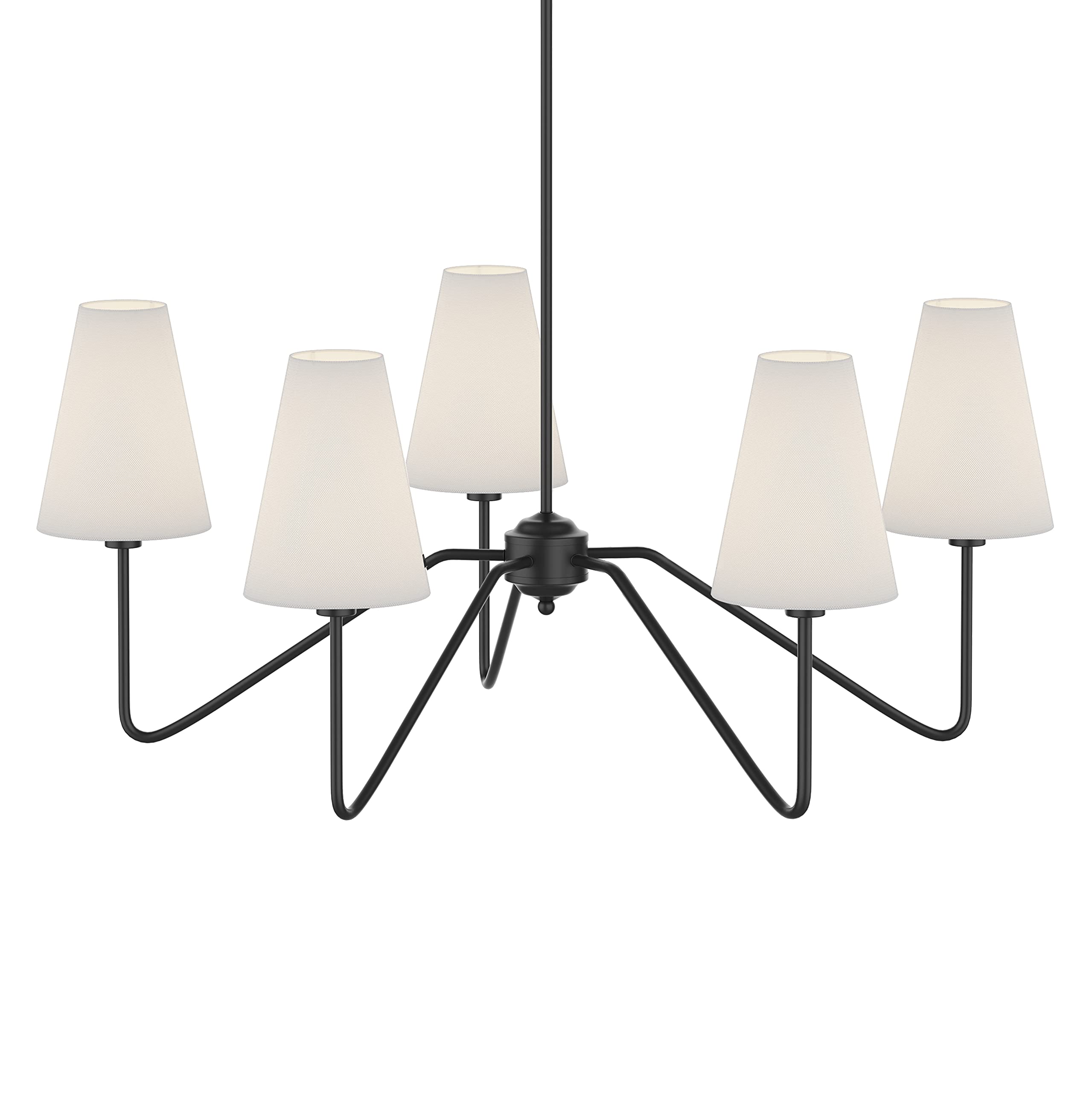 Electro Bp 30&quot; 5-Arm Classic Chandelier, Matt Black With White Shades, Light Fixture For Home