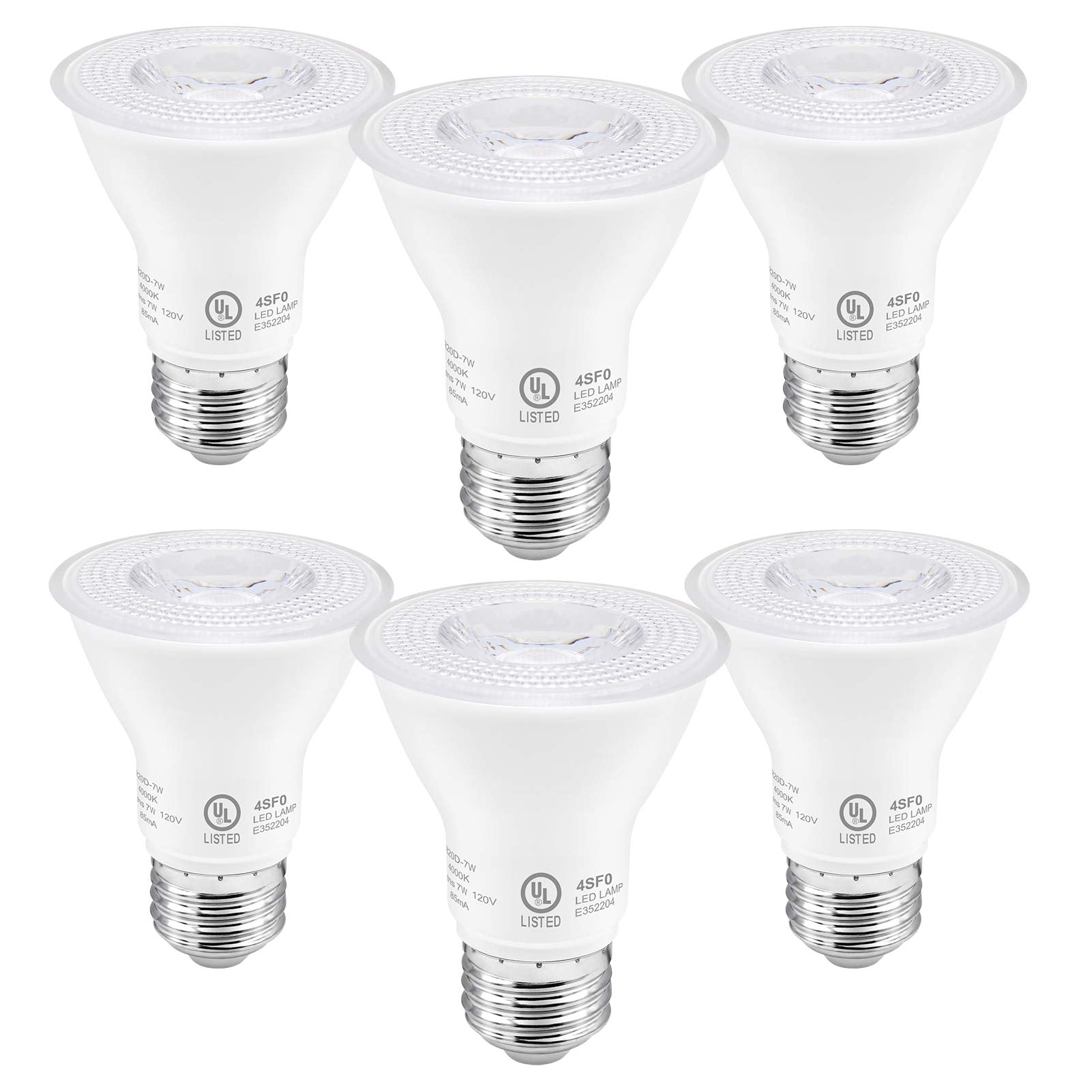 LEDLightsWorld PAR20 LED Bulbs Dimmable 7W (60W Equivalent) E26 Base Warm White 2700K Flood Light 6 Pack