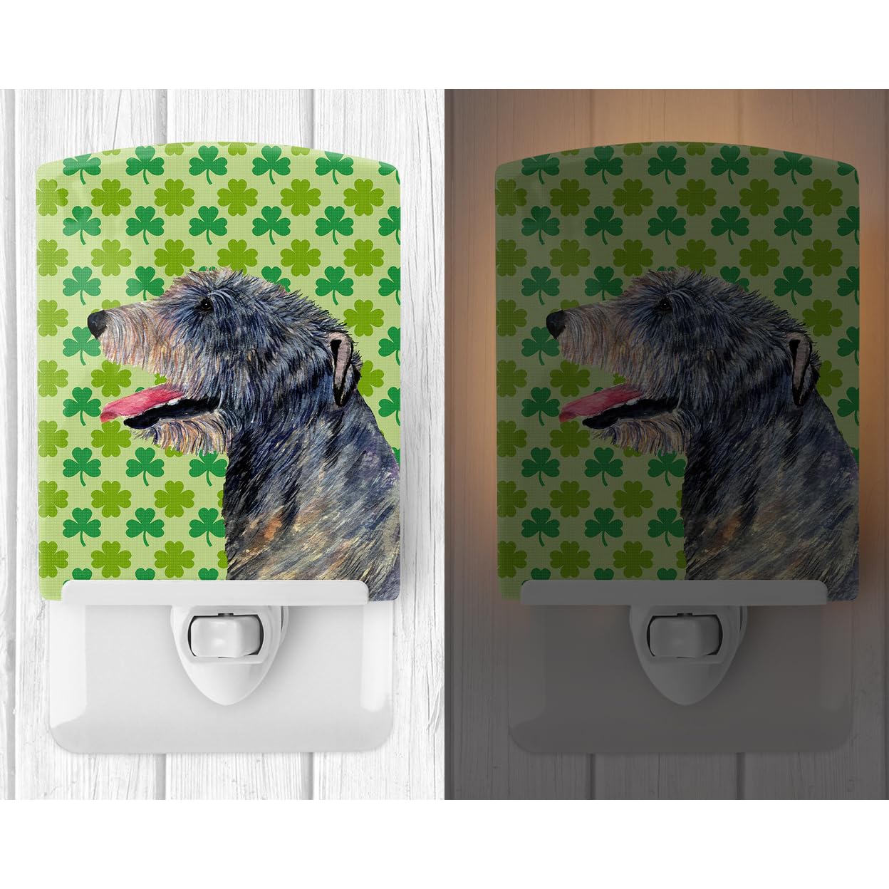 Carolines Treasures Ceramic Night Light, Irish Wolfhound Shamrock, 6x4x3in, Multicolor, Model SS4437CNL