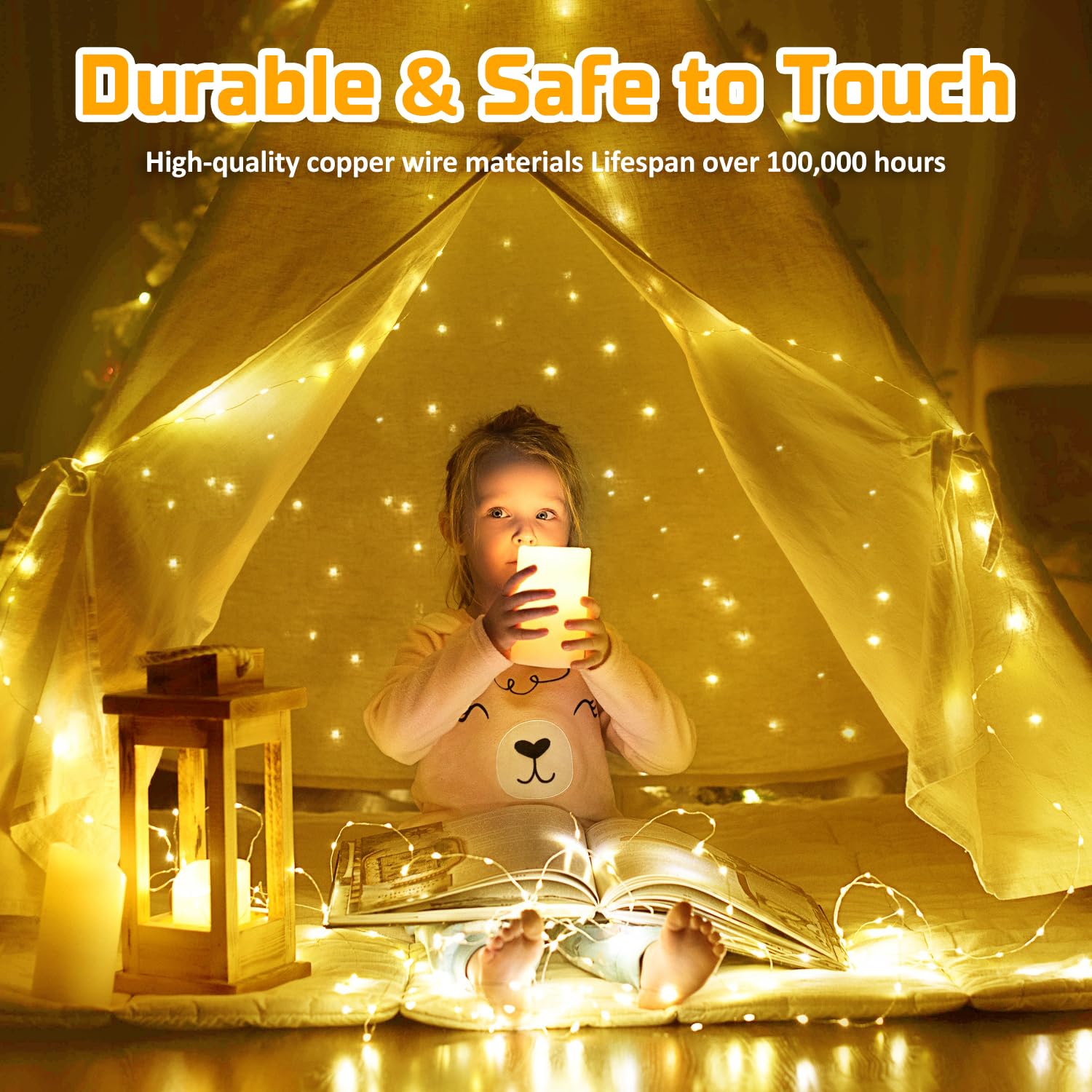 XURISEN Fairy Lights, 33FT 200LED Battery Operated, 8 Modes, Waterproof, Warm White, 2 Pack