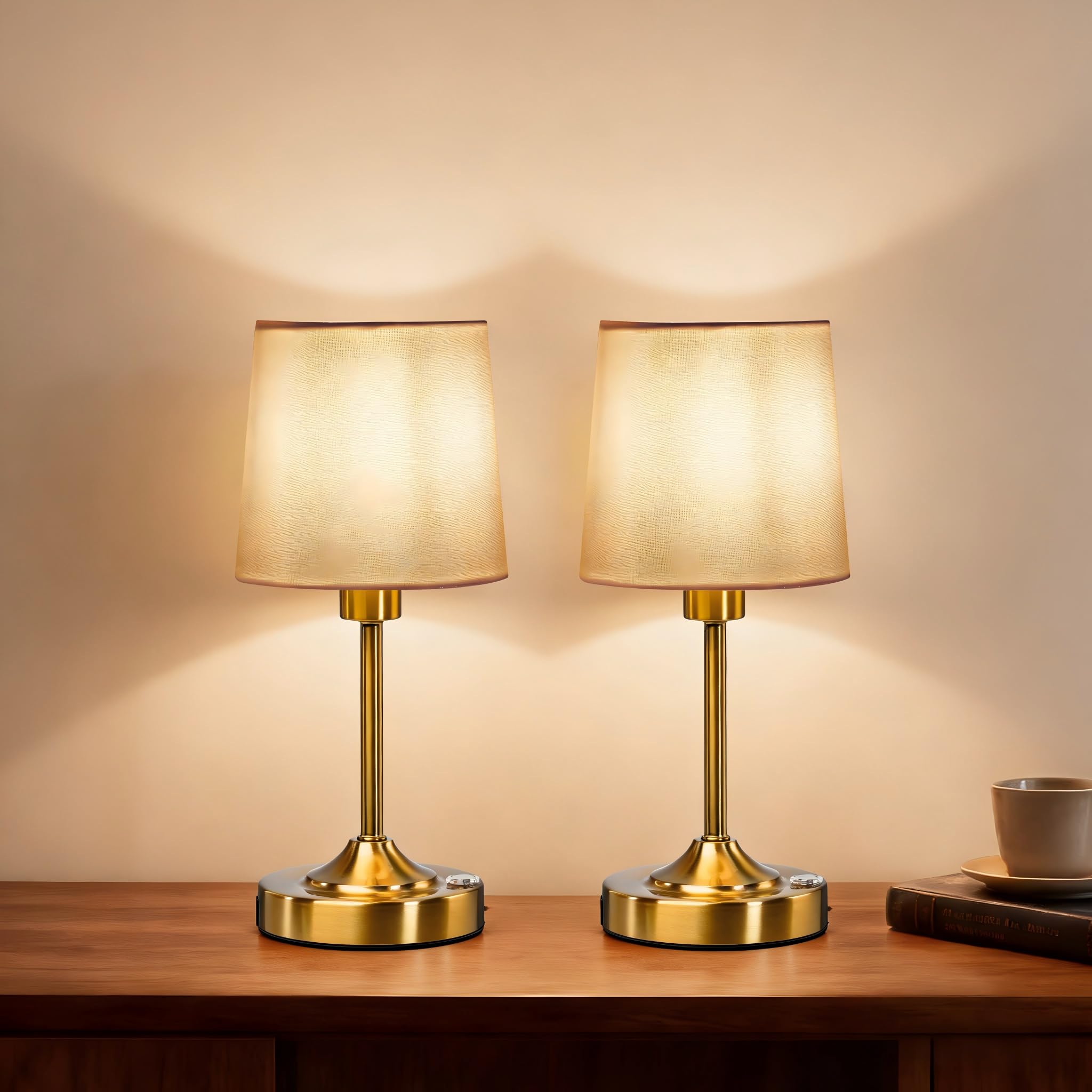 KEILAIMO Cordless Table Lamp  5000mAh Rechargeable LED Desk Lamp with 3-Level Dimmable Brightness  Portable Nightstand Light for Bedroom  Living Room  Bedside  Dining Room (Polished Gold) - 2 Pack