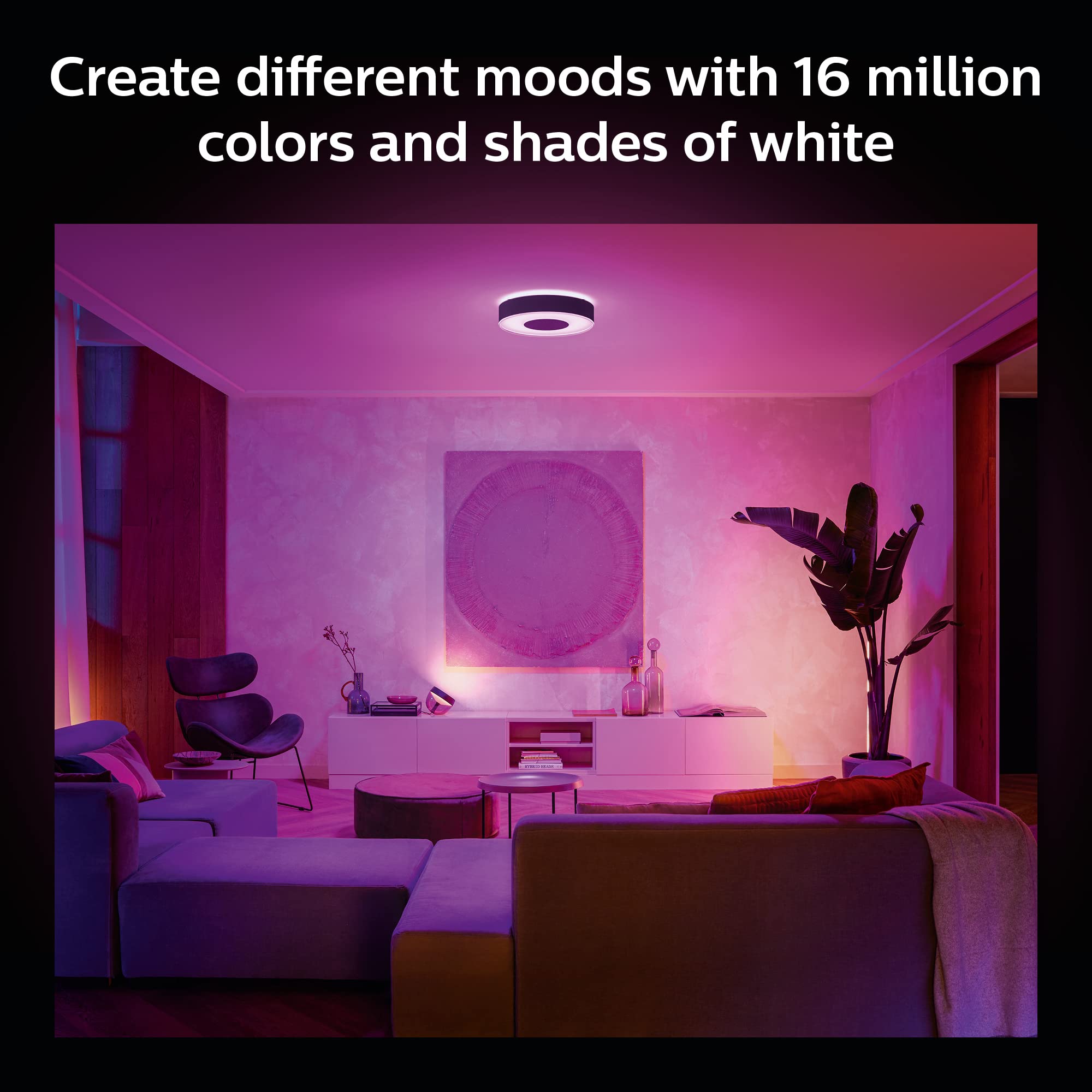 Philips Hue Infuse Medium Ceiling Lamp - Smart LED Light, Color-Changing, Black, Model 579847, Compatible with Alexa & Google Assistant