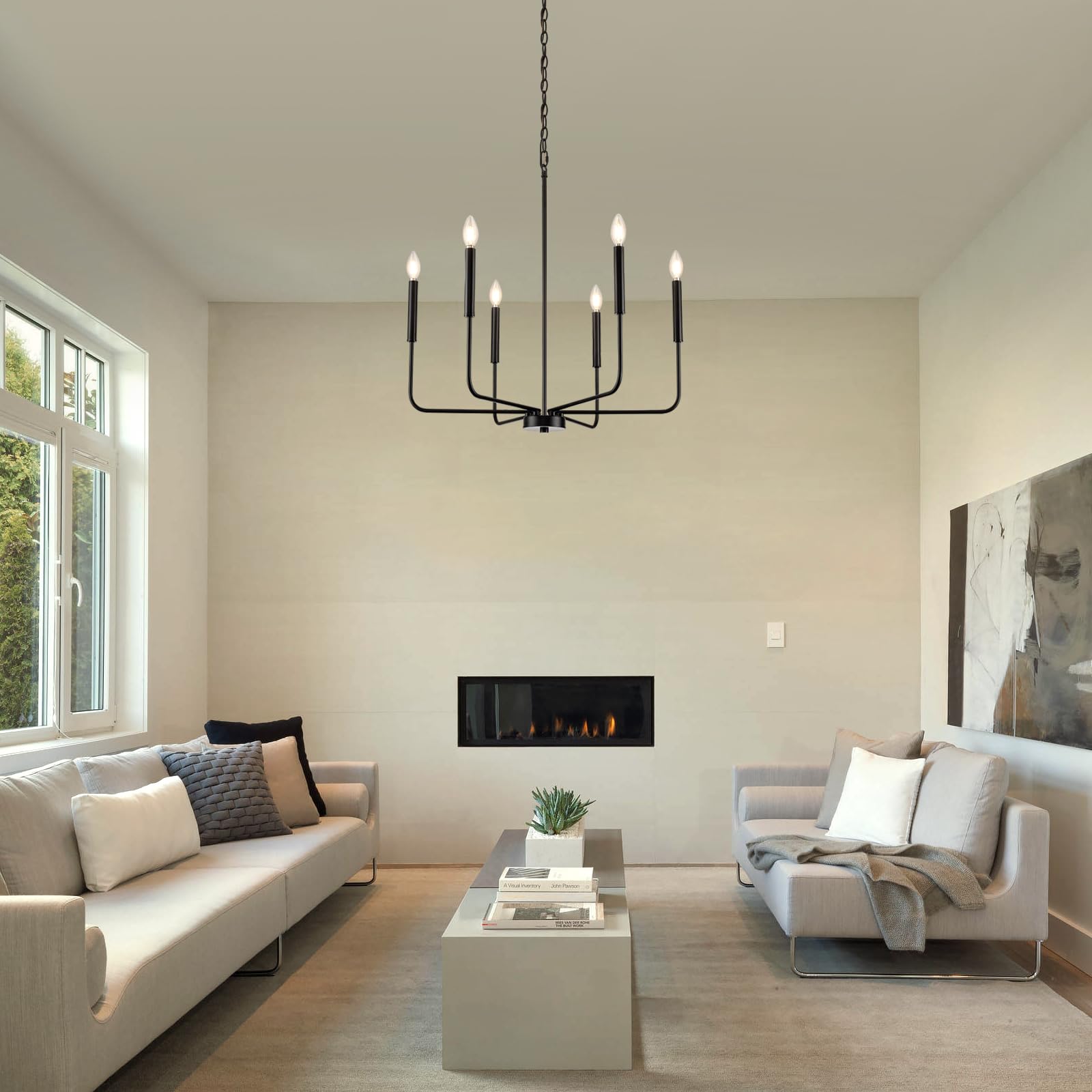 Zuyurt Black Chandelier, Modern Farmhouse Dining Room Light Fixture 6-Light Chandelier With Chain, Metal Hanging Lighting Fixtures Candle Dining Lights For Kitchen, Living Room, Bedroom, Foyer