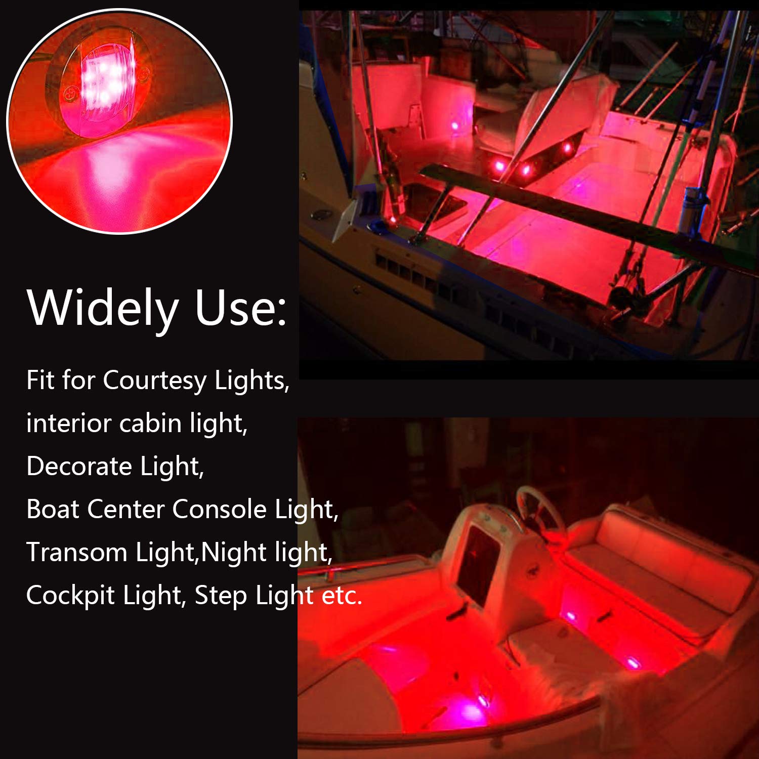Nbwdy 2Pcs Led Boat Light,Waterproof 12V 3In Red Round Navigation Lights,Led Boat Interior Light For Boat Deck Led Transom Mount