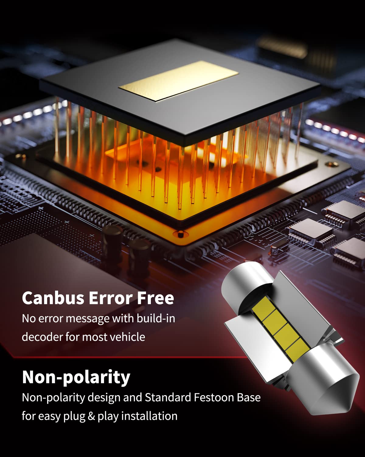 LASFIT LED Festoon Bulbs, 31mm, Aluminum, Canbus Error Free, 400LM, 6000K, Xenon White, Pack of 2