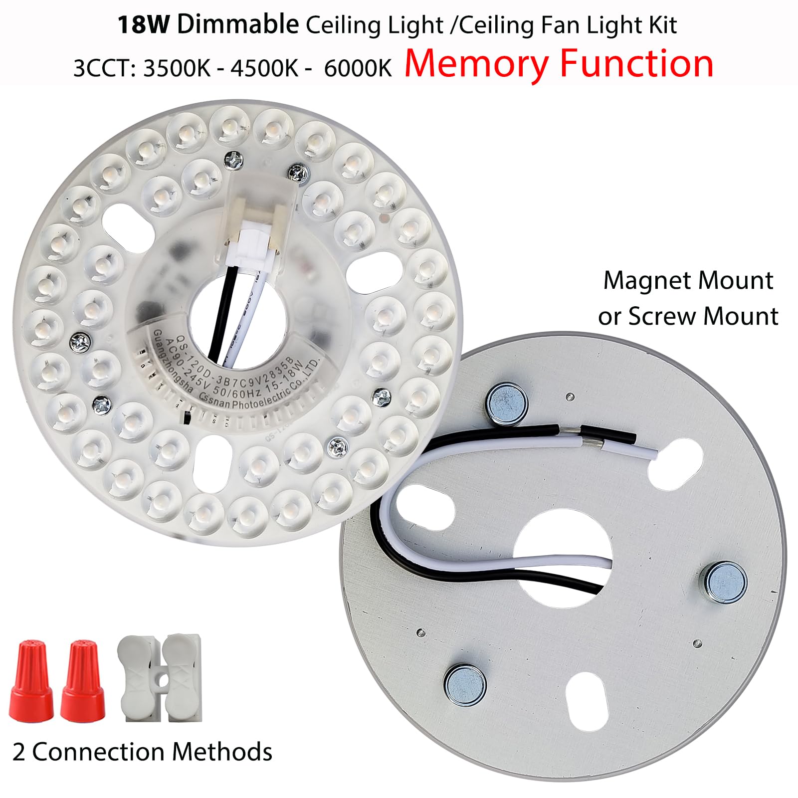 Zhairdalstar 18W Dimmable LED Light Engine Retrofit Kit, 3 CCT, ETL Listed, for Ceiling Fan Light Replacement