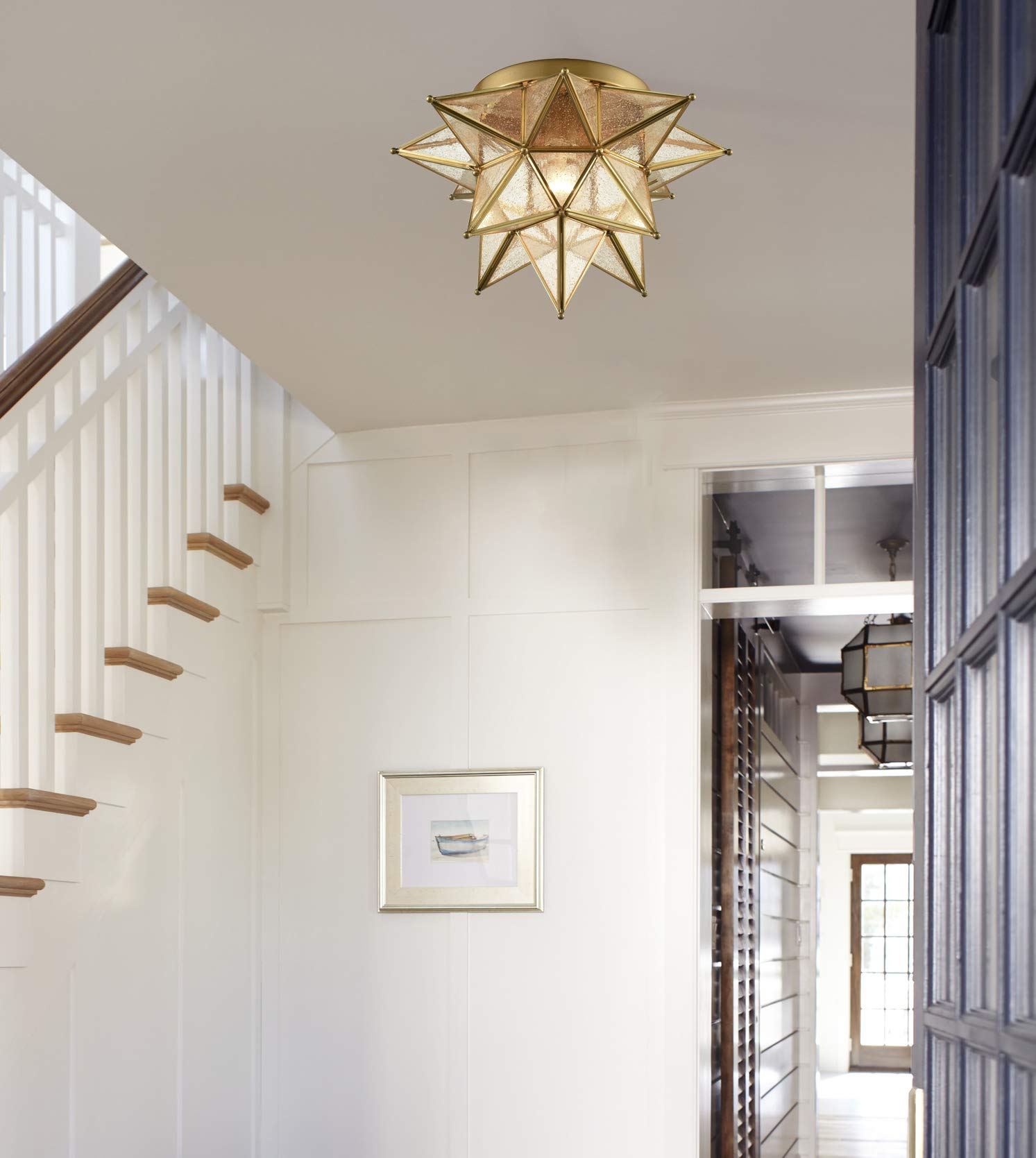 DAYCENT Modern Moravian Star Flush Mount Ceiling Light, 15-Inch, Brass, Glass, 1-Light