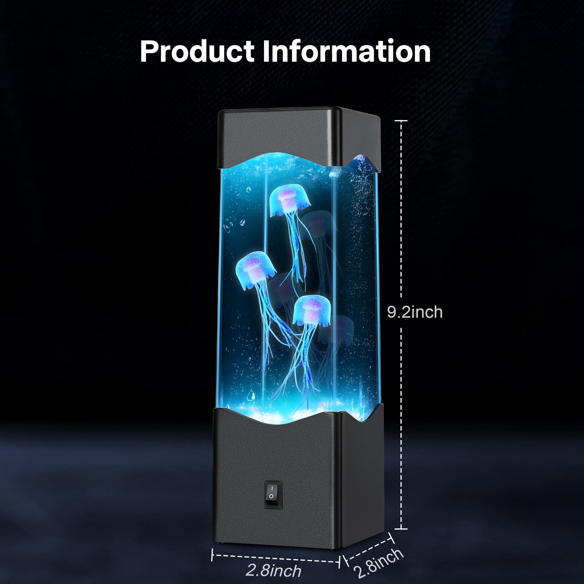 SENCU Multi-Color Jellyfish Lava Lamp, USB Powered Aquarium Night Light, 9.2x2.8 inches, Black, Model SE-03