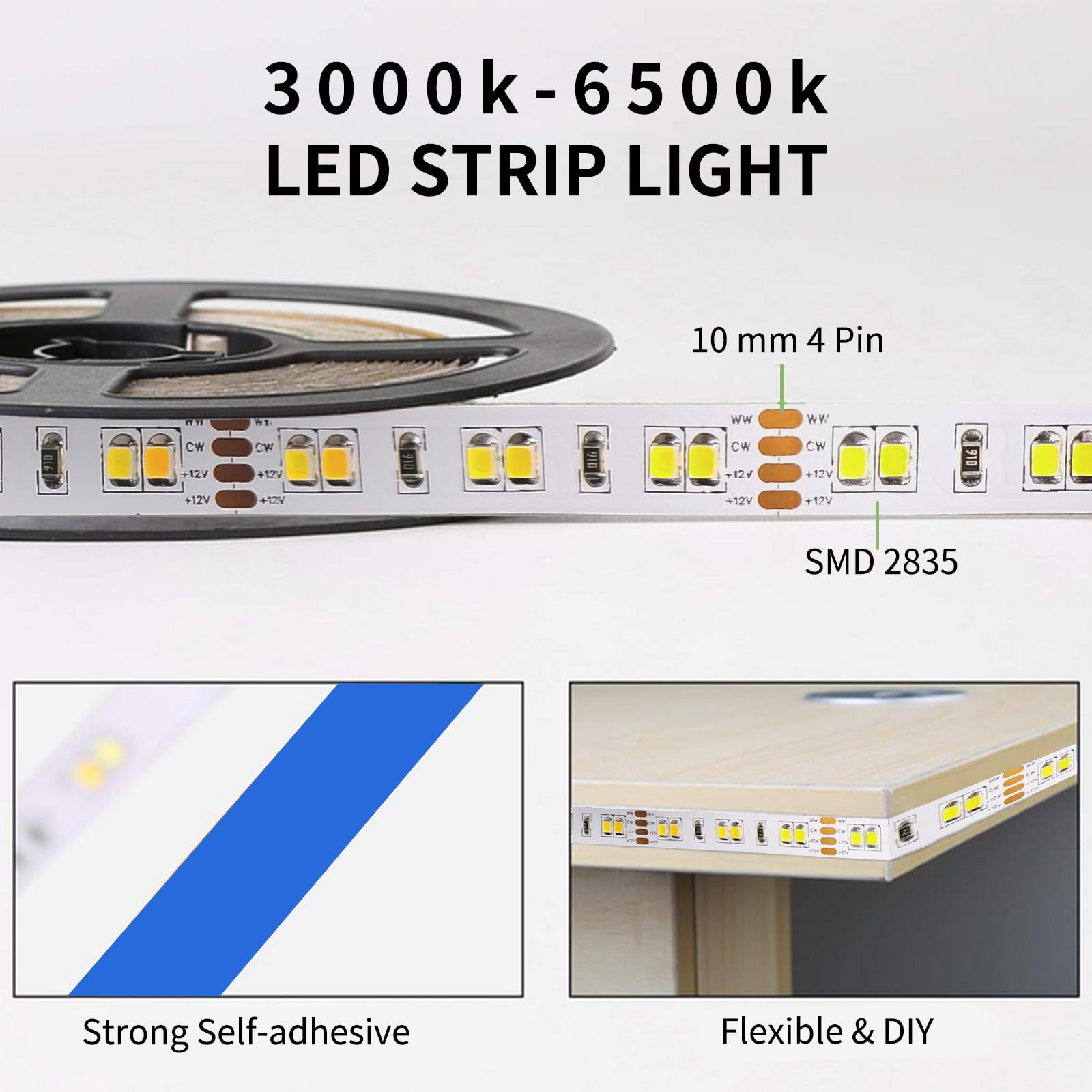 BUNACET LED Strip Lights 105ft Warm White Dimmable Tape Light for Bedroom, Kitchen, Aluminum