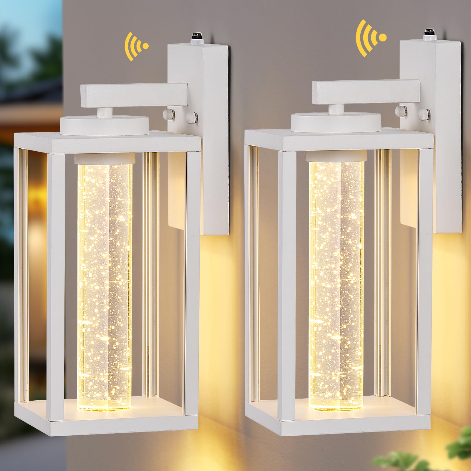 VIANIS White Outdoor Wall Lights, Large Exterior Lighting Fixtures Wall Mount for House, Modern Dusk to Dawn Sensor Outdoor Wall