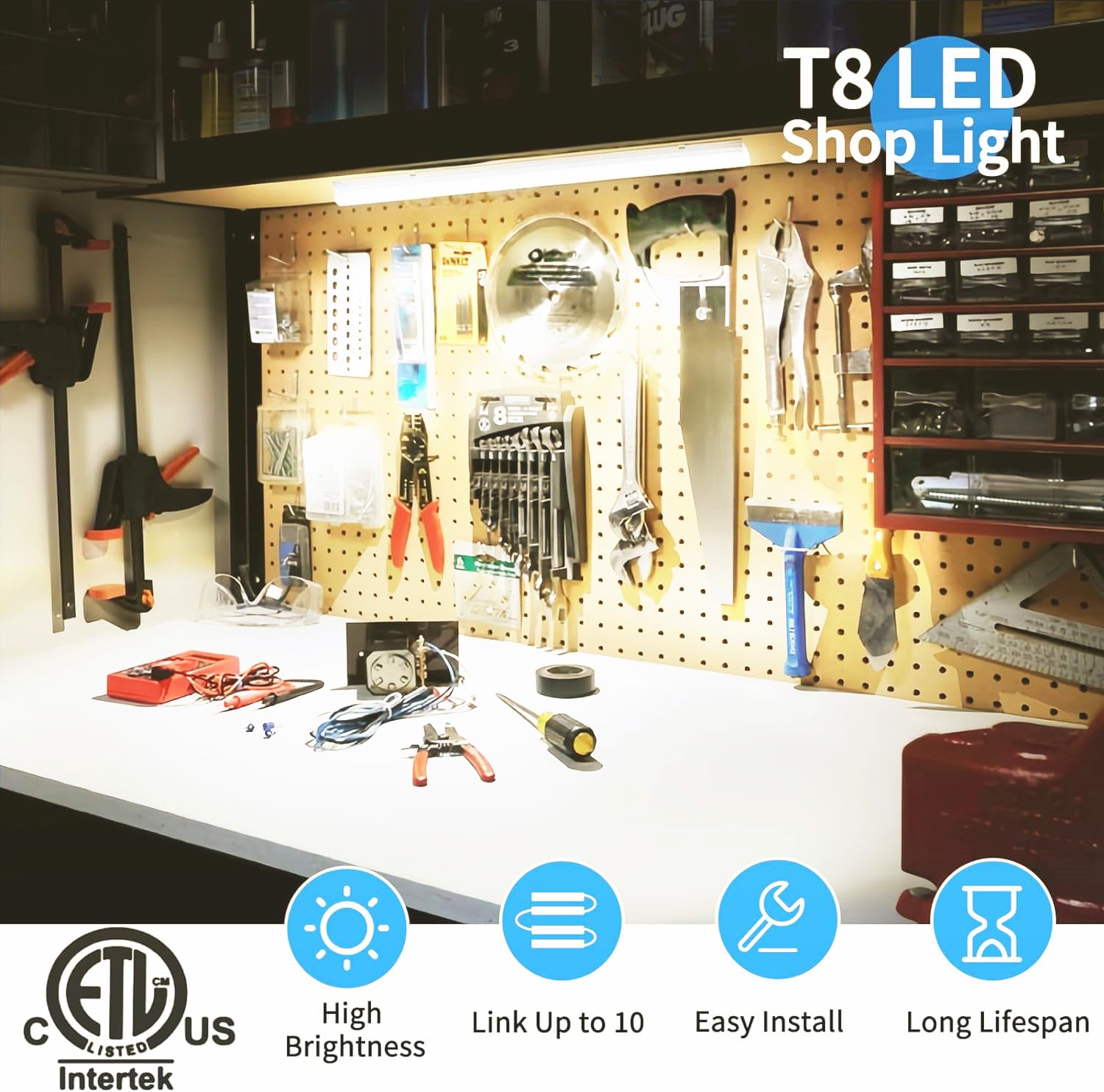 Cnsunway 2Ft Led Shop Light, 20W 3000Lm, 5000K Daylight T8 Led Light Fixture, V Shape, High Output, Linkable Shop Lights For Roo