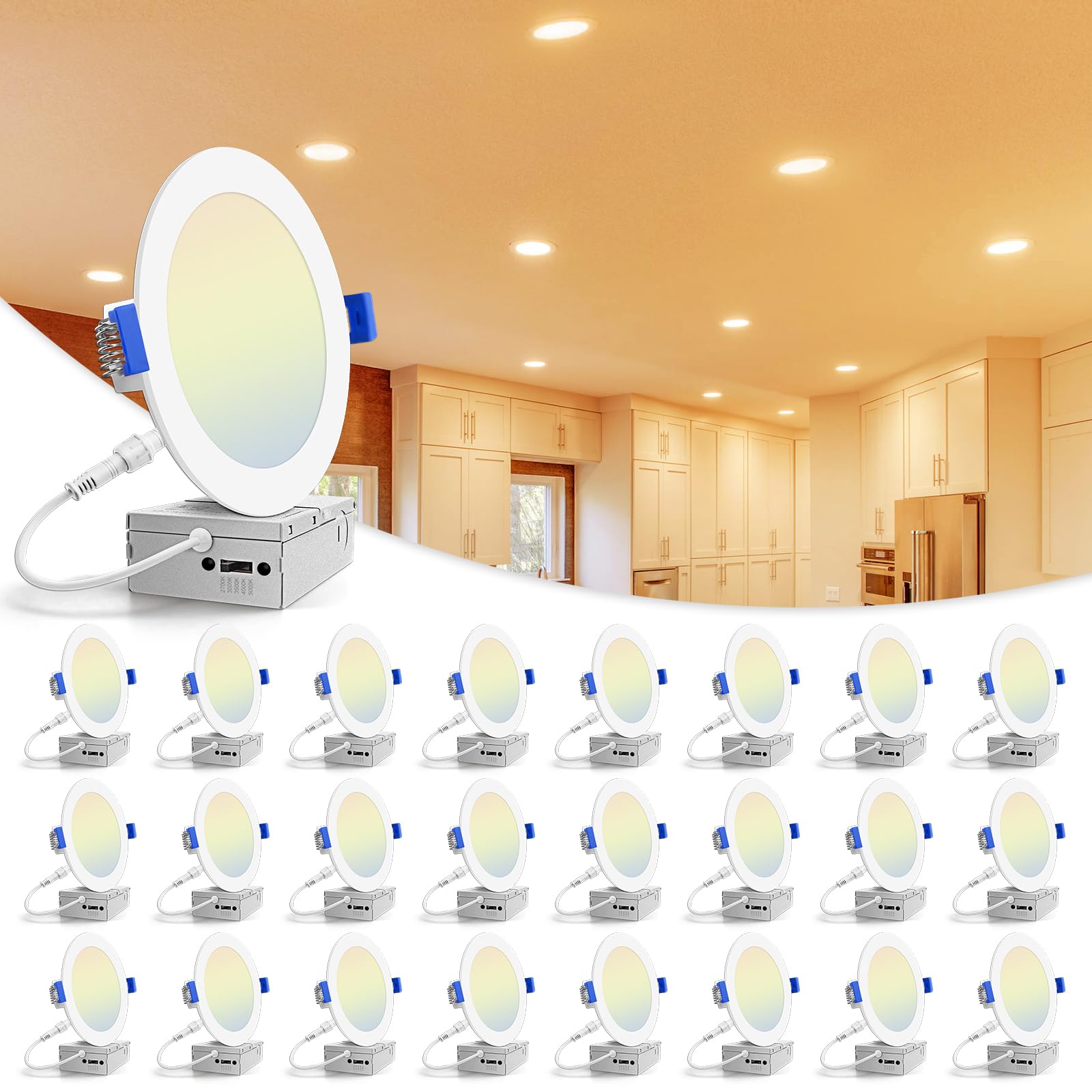 VOLISUN 24 Pack 6 inch Recessed Lighting, 5CCT LED Recessed Light with Junction Box, 2700K-5000K Selectable, 13W Eqv 120W, 1080L