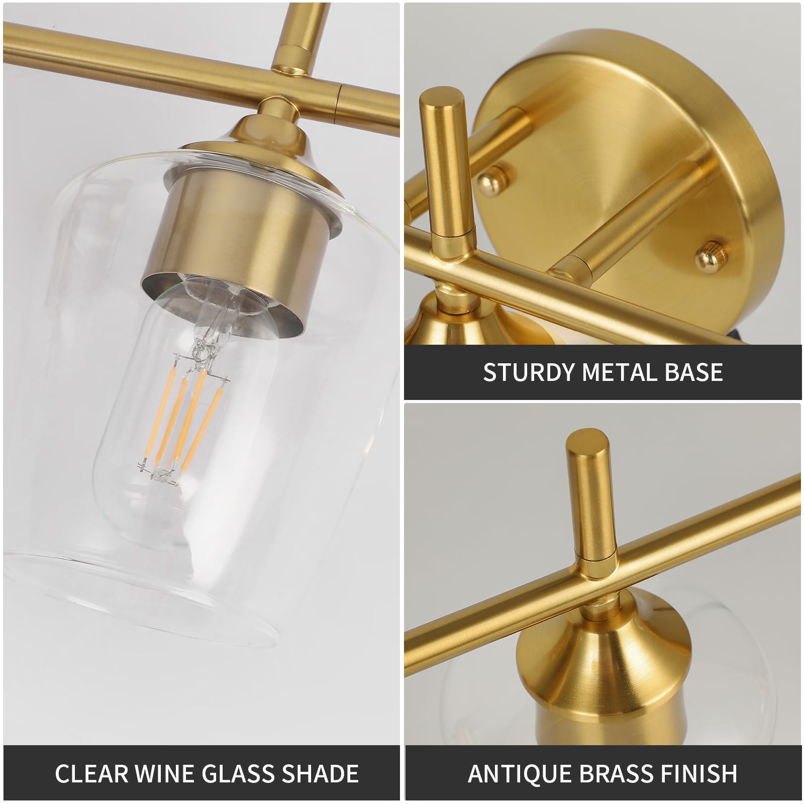 foucasal 5-Light Bathroom Vanity Light Fixture, Gold Brushed Brass with Clear Glass Shade for Mirror and Hallway