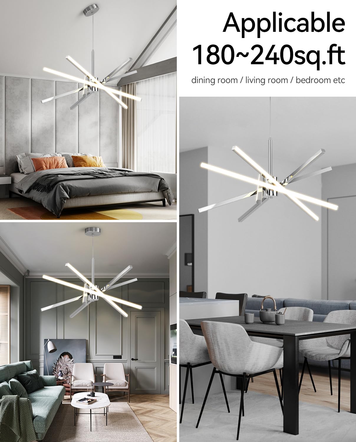 Modern Sputnik Chandelier Ceiling 82W Led Black Pendant Light Embedded Mount Chandeliers Dining Room Light Fixtures Over Table D