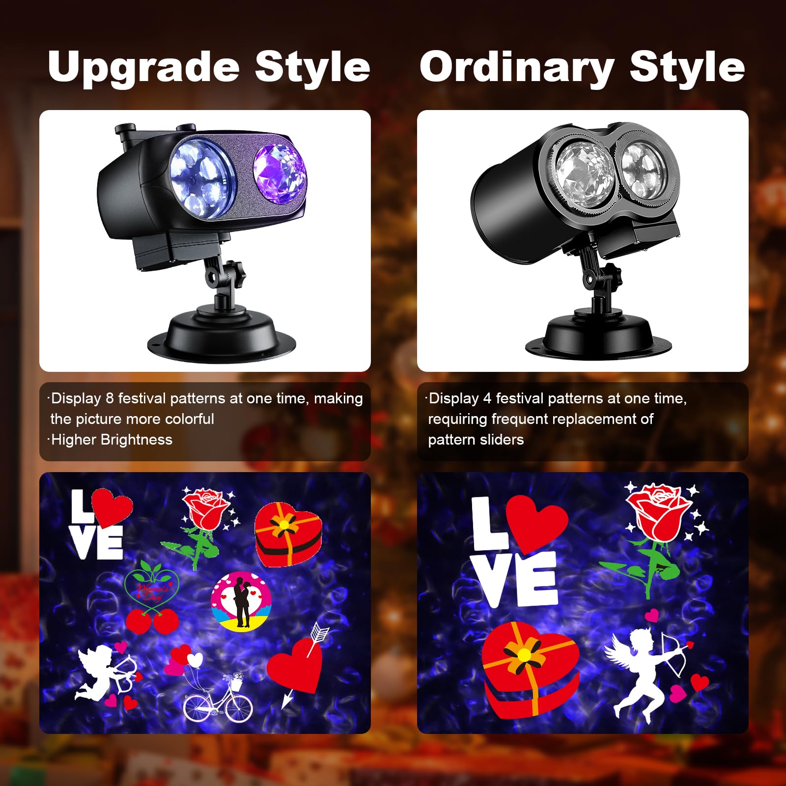 Brighter Valentine Decorations Projector Lights For Home, Fliti 2024 Upgraded Holiday Projector Display 8 Patterns At A Time (3D