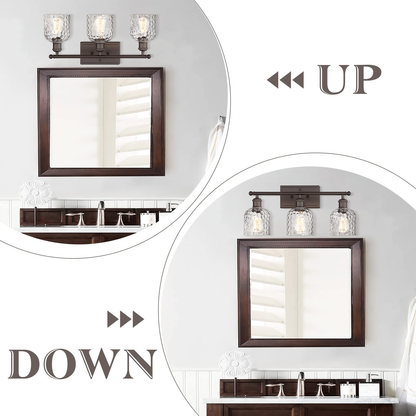 zeyu 3-Light Farmhouse Vanity Light - Hammered Glass, Oil-Rubbed Bronze Finish, 21-inch, Model ZJF63B-3W ORB