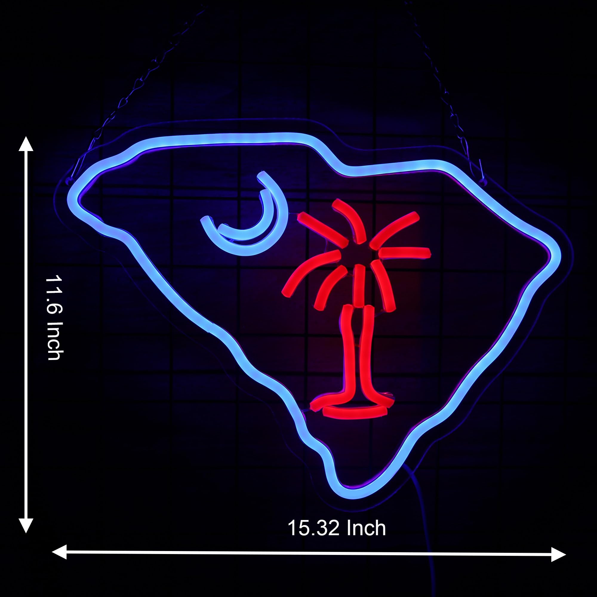 South Carolina Flag Neon Light Sign Palmetto Tree Moon Neon Sign Usb Powered For Room Decor S.C. Flag Led Wall Sign Tree Moon Neon Signs Led Neon Light Sign For Wall Decor Game Room Man Cave Pub Party Birthday Gifts 15.32*11.6 Inch