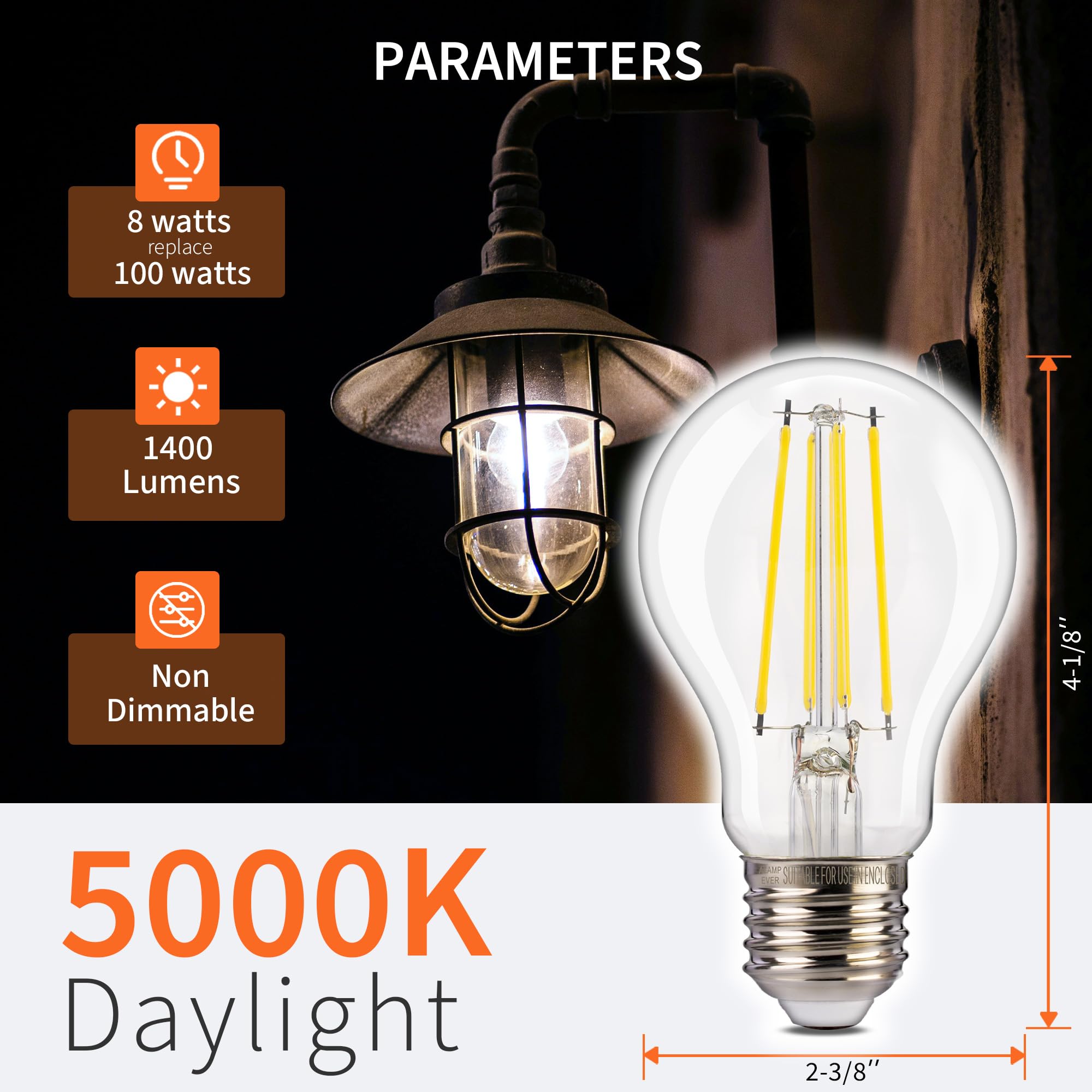 Alampever 1400Lm Dusk To Dawn Led Outdoor Light Bulb, 4-Pack A19 Led Bulb 100W Equivalent, E26 Base, 5000K Daylight White, 8W Au