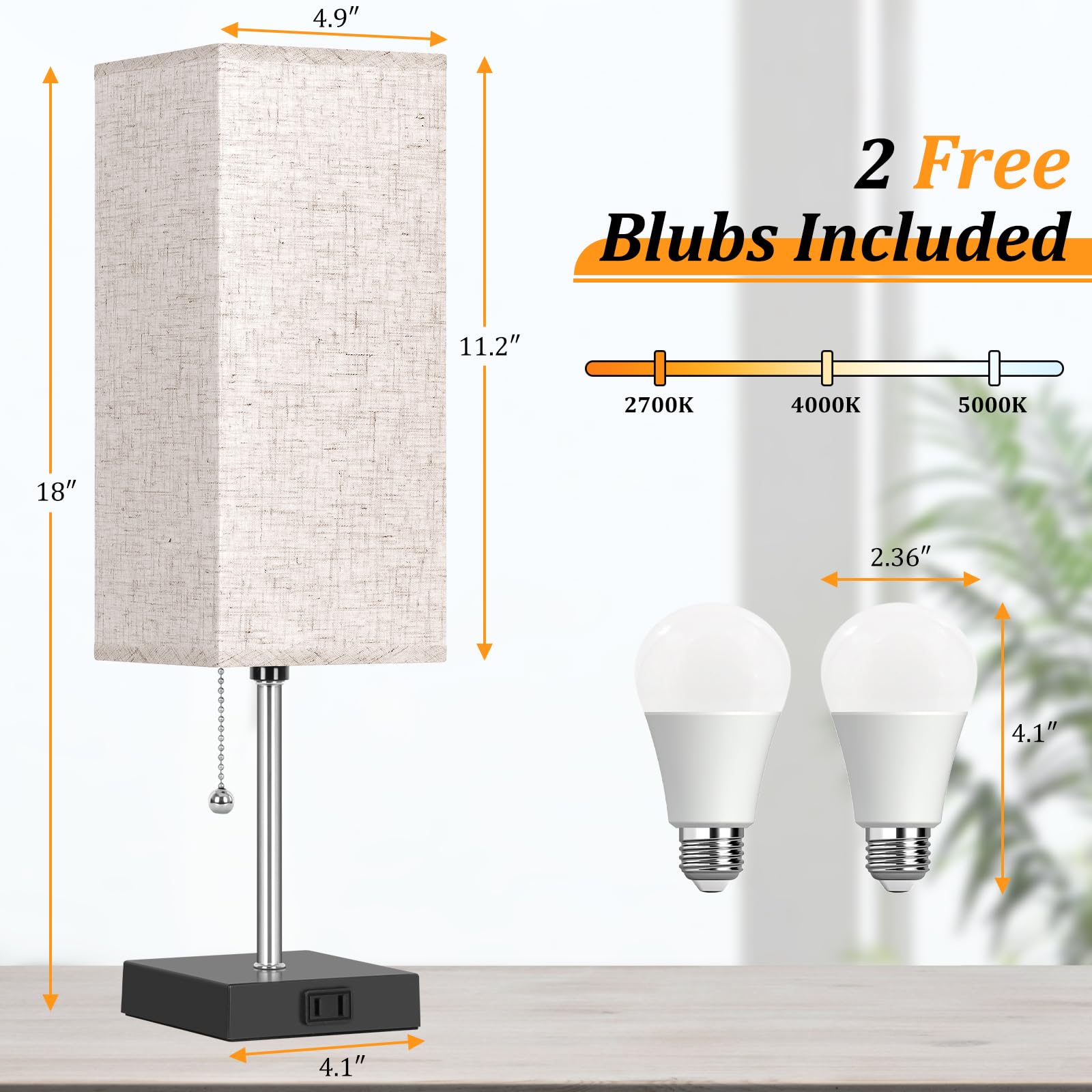 Dott Arts Table Lamp Set of 2, 3-Color with Pull Chain, 18in  Beige Nightstand Lamps for Bedroom, Living Room, Kids Office Decor