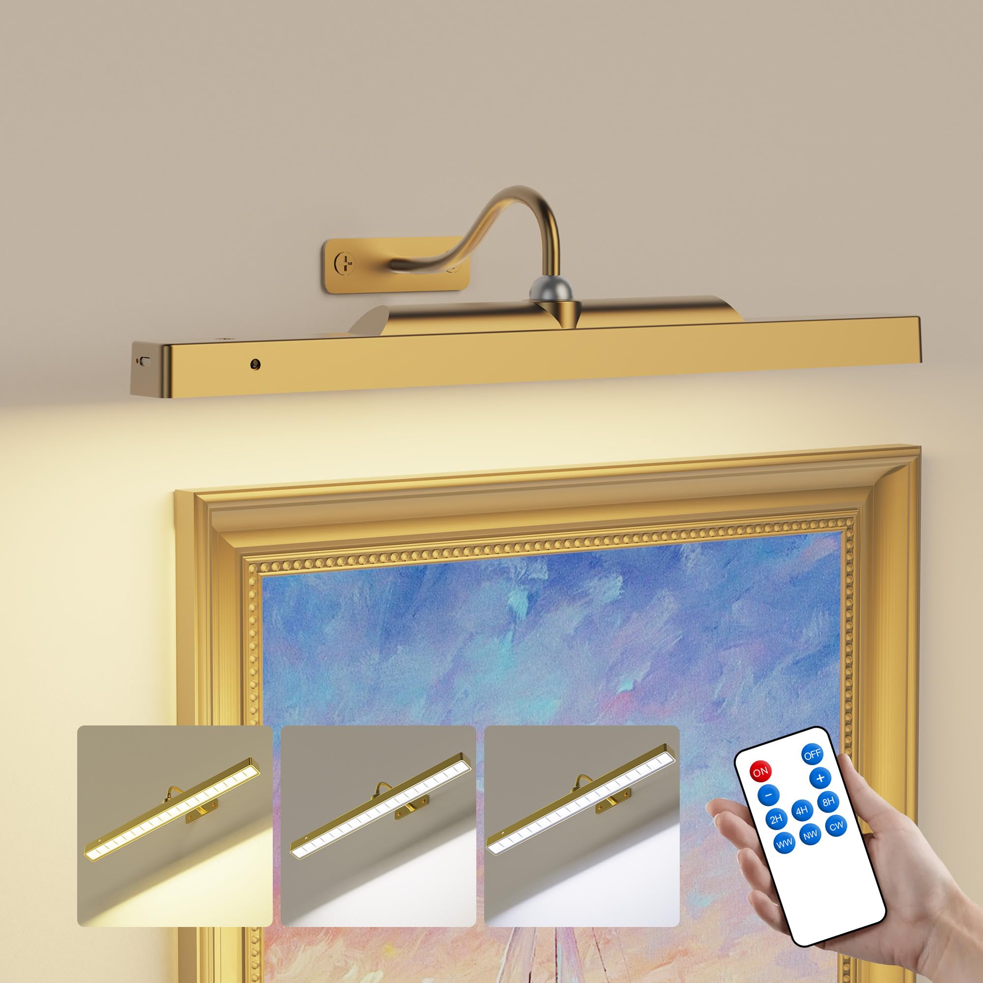 Craftersmark Wireless Picture Light, Remote Control, 1 Pack, Battery Operated, Brass