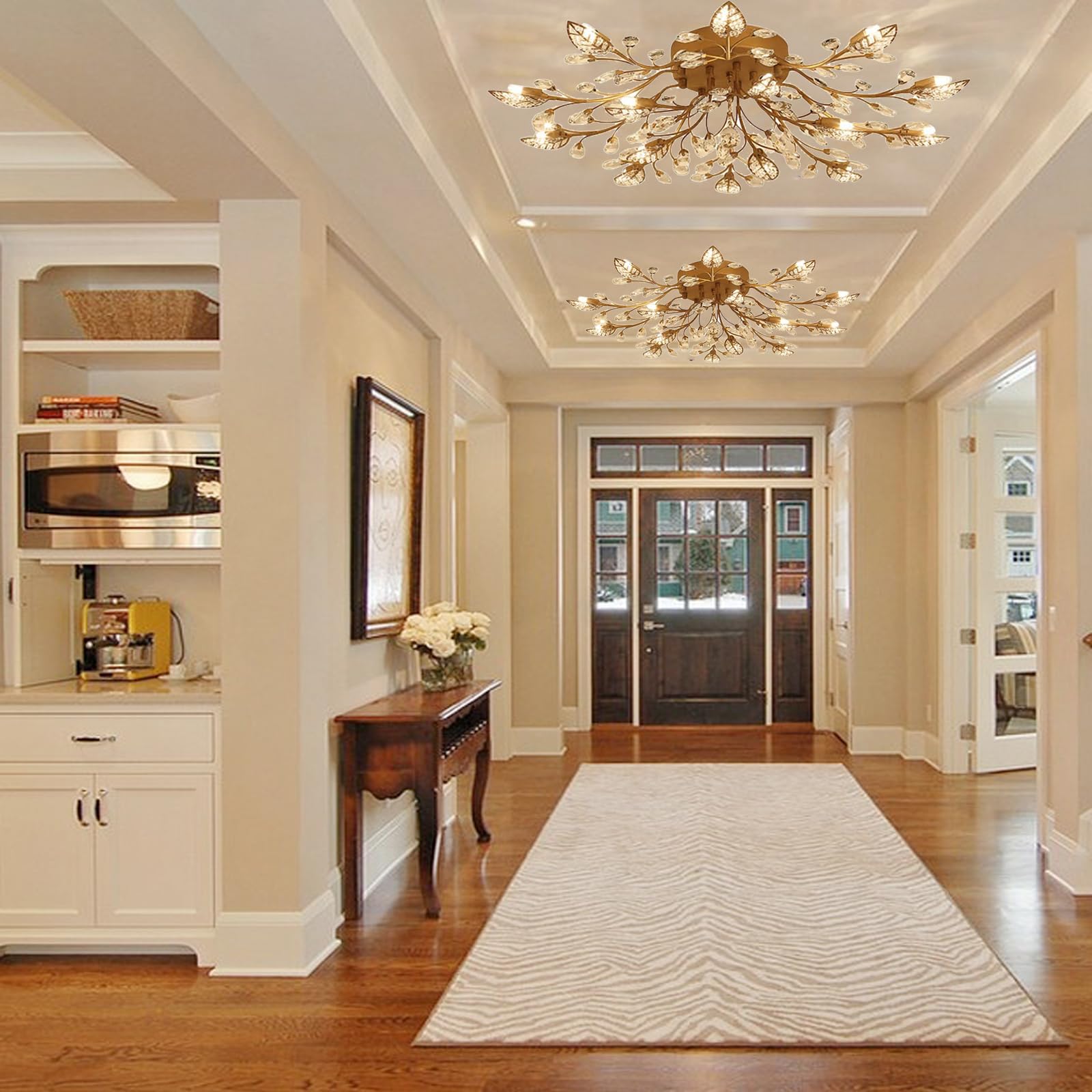 Ridiss Modern Crystal Ceiling Light Fixture, 15-Light Semi Flush Mount Chandelier, Gold, Model SJD-15