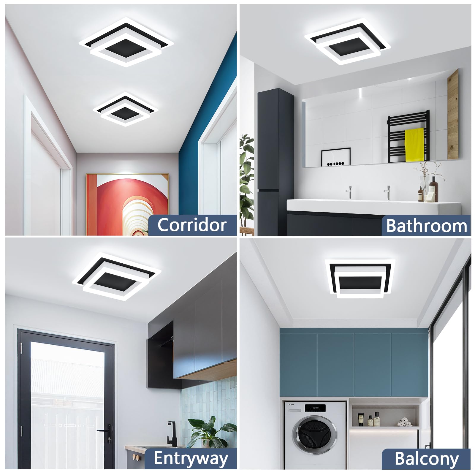 Eidisuny 32W Modern Led Ceiling Light  Small Flush Mount Light Fixture  Kitchen Ceiling Lighting Fixtures 6000K  Square Hallway Lighting Fixtures For Living Room Bedroom Bathroom 2 Pack