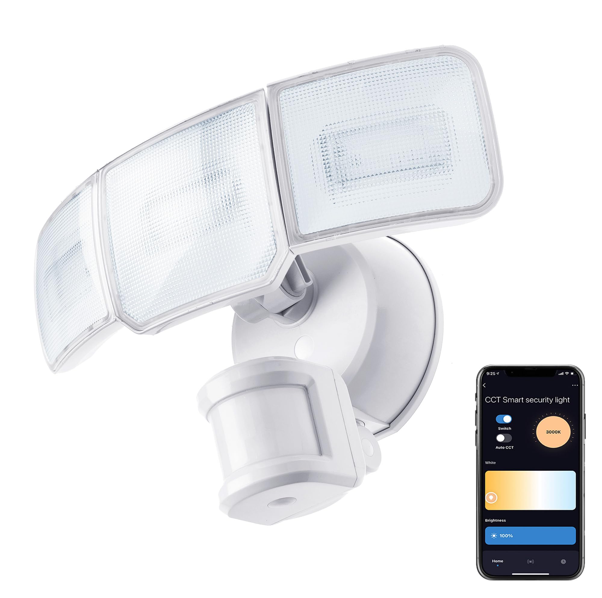 Home Zone Security Smart Flood Lights 3500 Lumens, 5000K Super Bright Security Light, 3 Adjustable Heads, Remote Control from Ap
