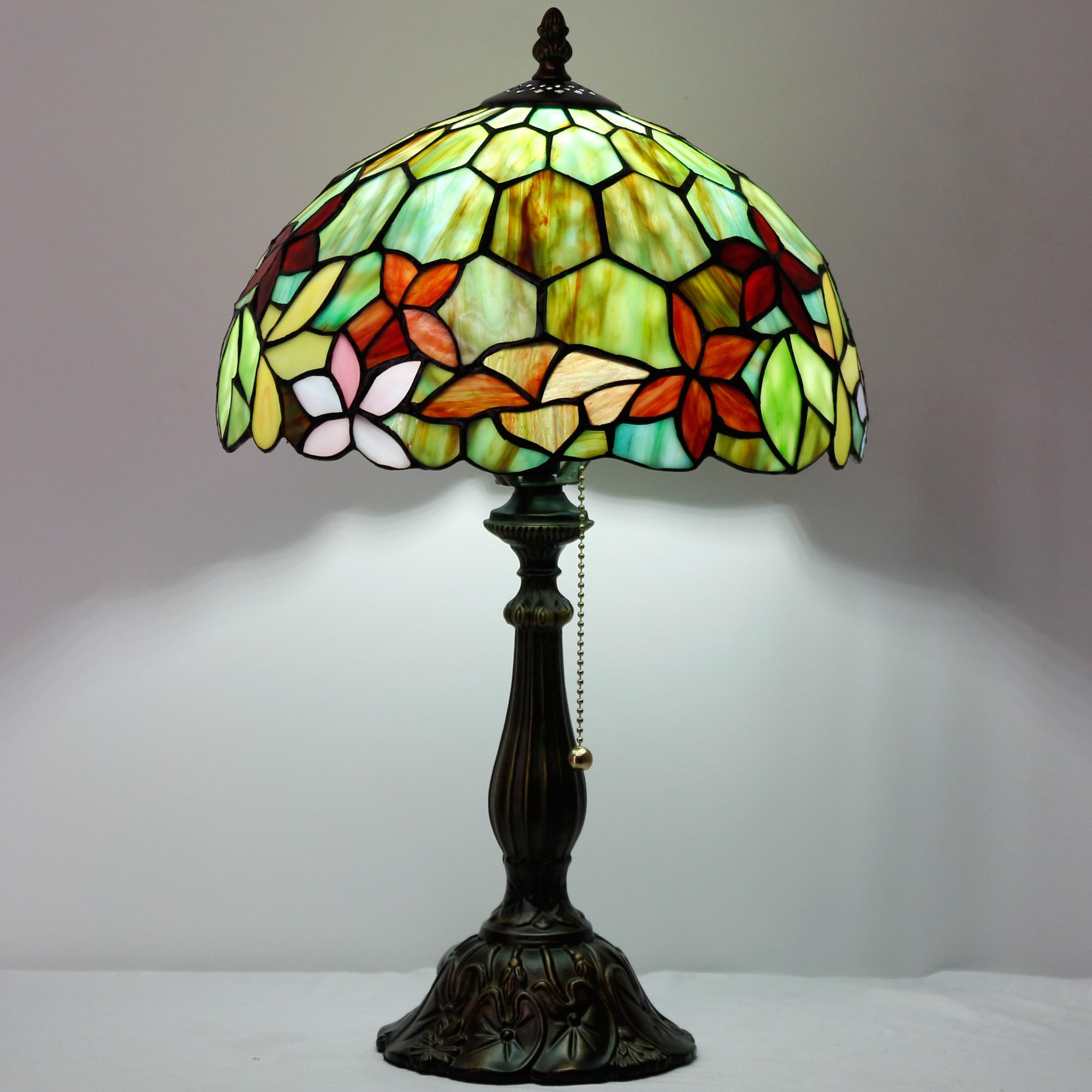 Zjart Tiffany Table Lamp Stained Glass Lamp 12X12X19 Inch Antique Reading Light (Green Brown Jewelry Baroque)