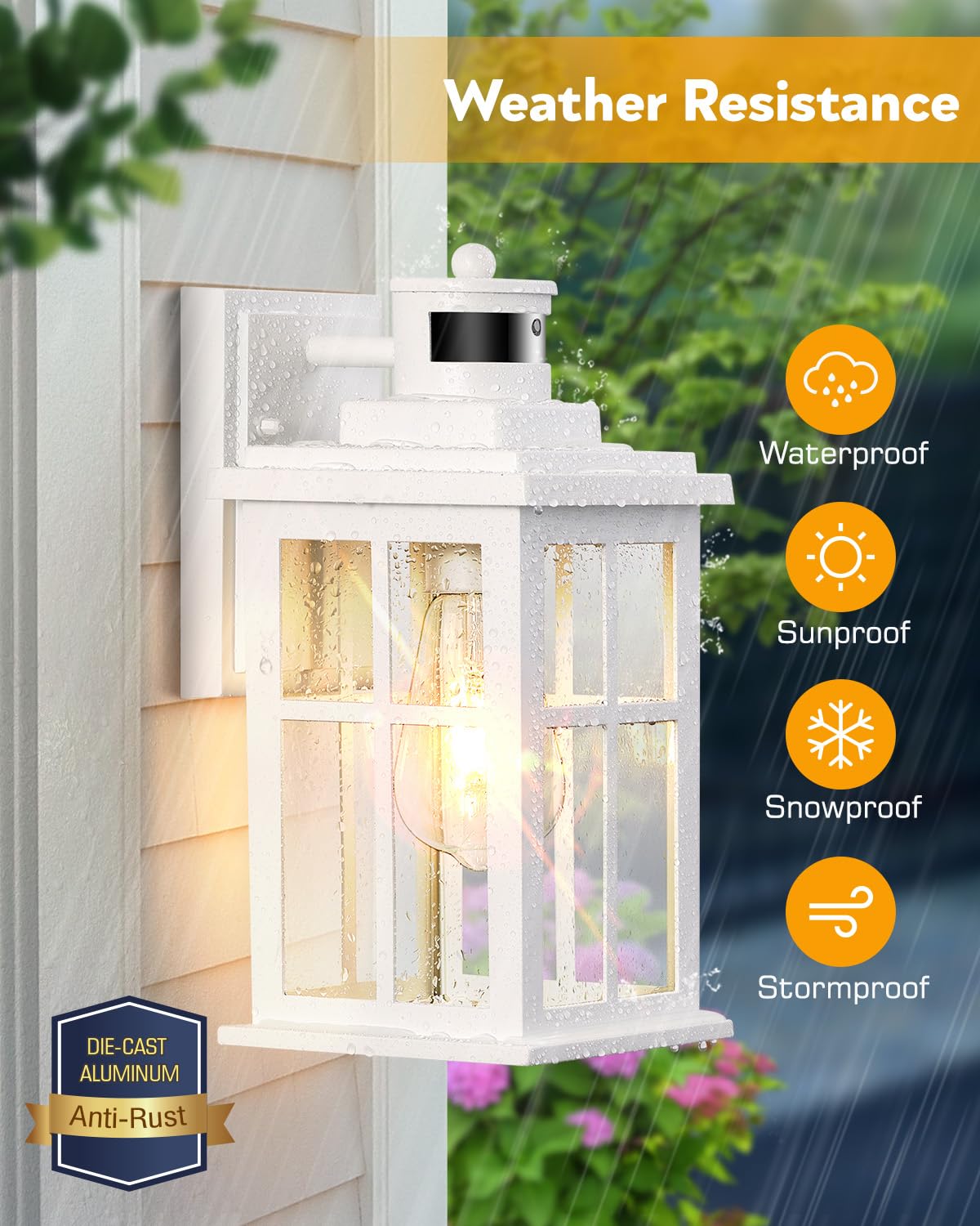 Opaxis White Outdoor Wall Lights, Motion Sensor Porch Light Outdoor, Dusk To Dawn Outdoor Light Fixtures, Waterproof Outside Lights For House, Garden, Front Porch, Tempered Glass, Anti-Rust