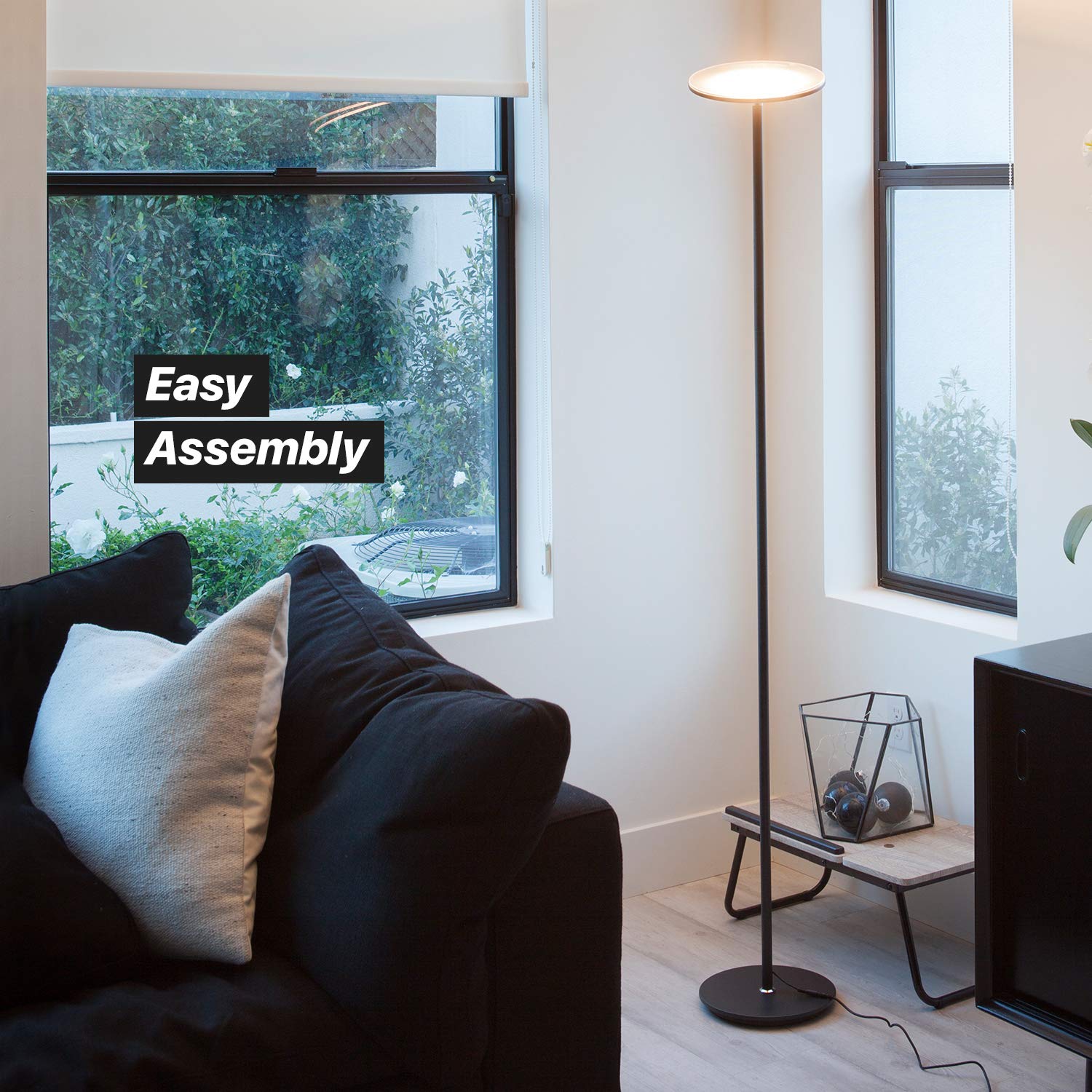 Brightech Sky Flux Dimmable LED Floor Lamp - Black, Torchiere Design, 3 Light Options, Model SKYFLUX-BK