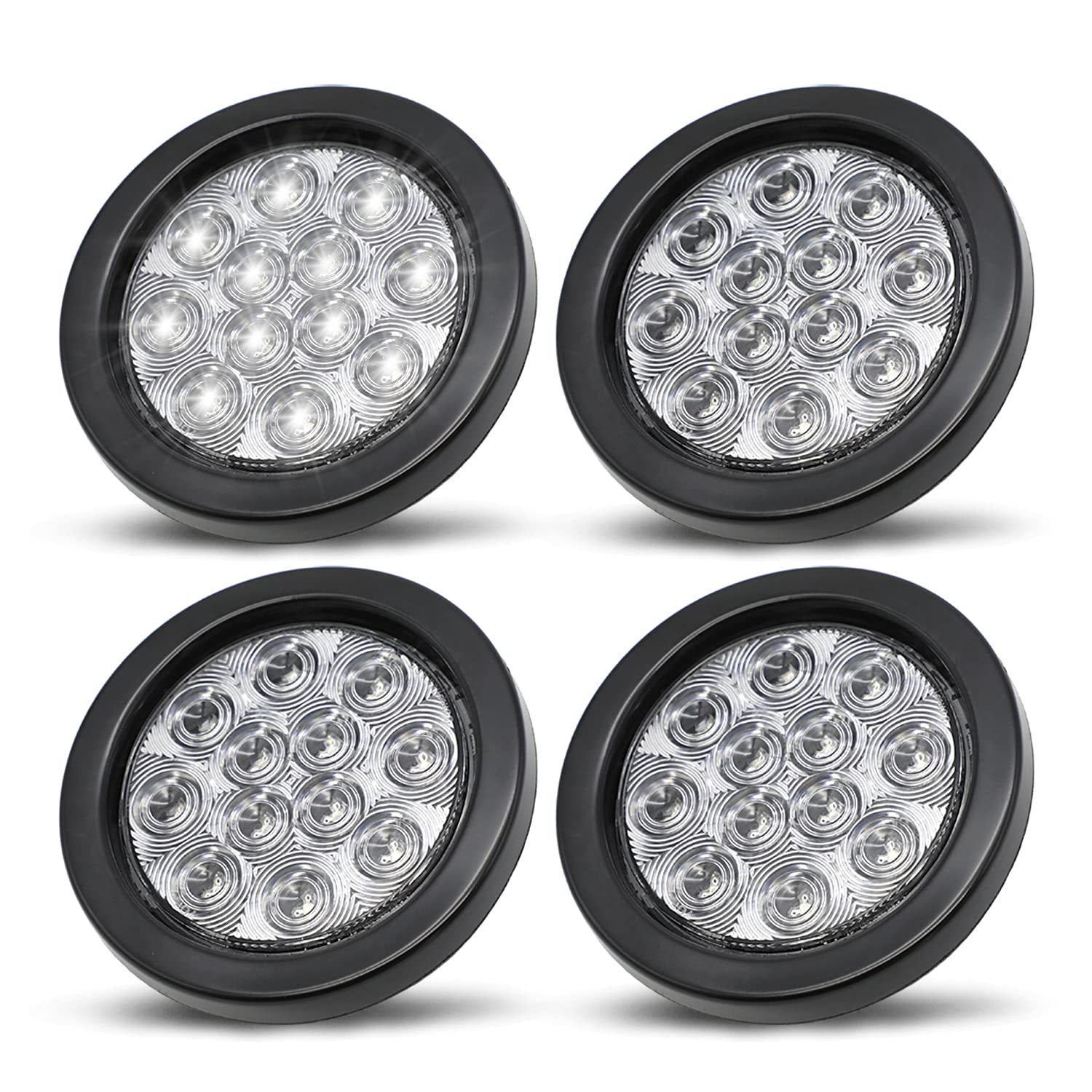 MADCATZ 4 Inch White Light Round 12 LED Tail Lights 3 Prong Plugs Truck Trailer Pickup Tractor Truck Van ATV RV Bus Shockproof 1