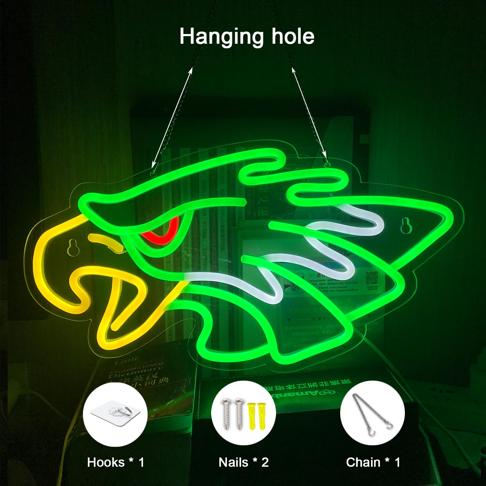 KENFARI Led Eagle Neon Sign, Dimmable Wall Decor, 16.5x9IN, Acrylic, Green & White & Red