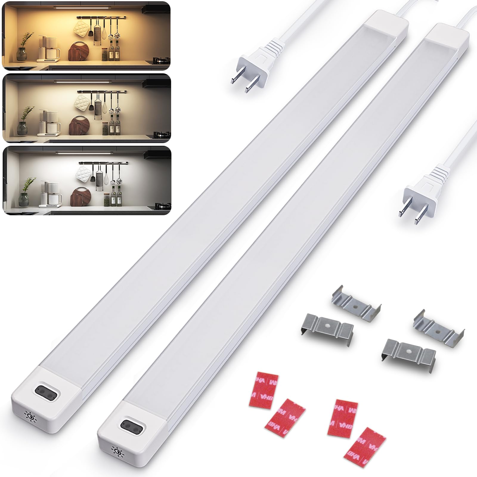 MYPLUS 16in Hand Wave Activated LED Under Counter Lights, 2-Packs, Motion Sensor, 5 Color Options, 450 Lumens, White, Model GG121-2
