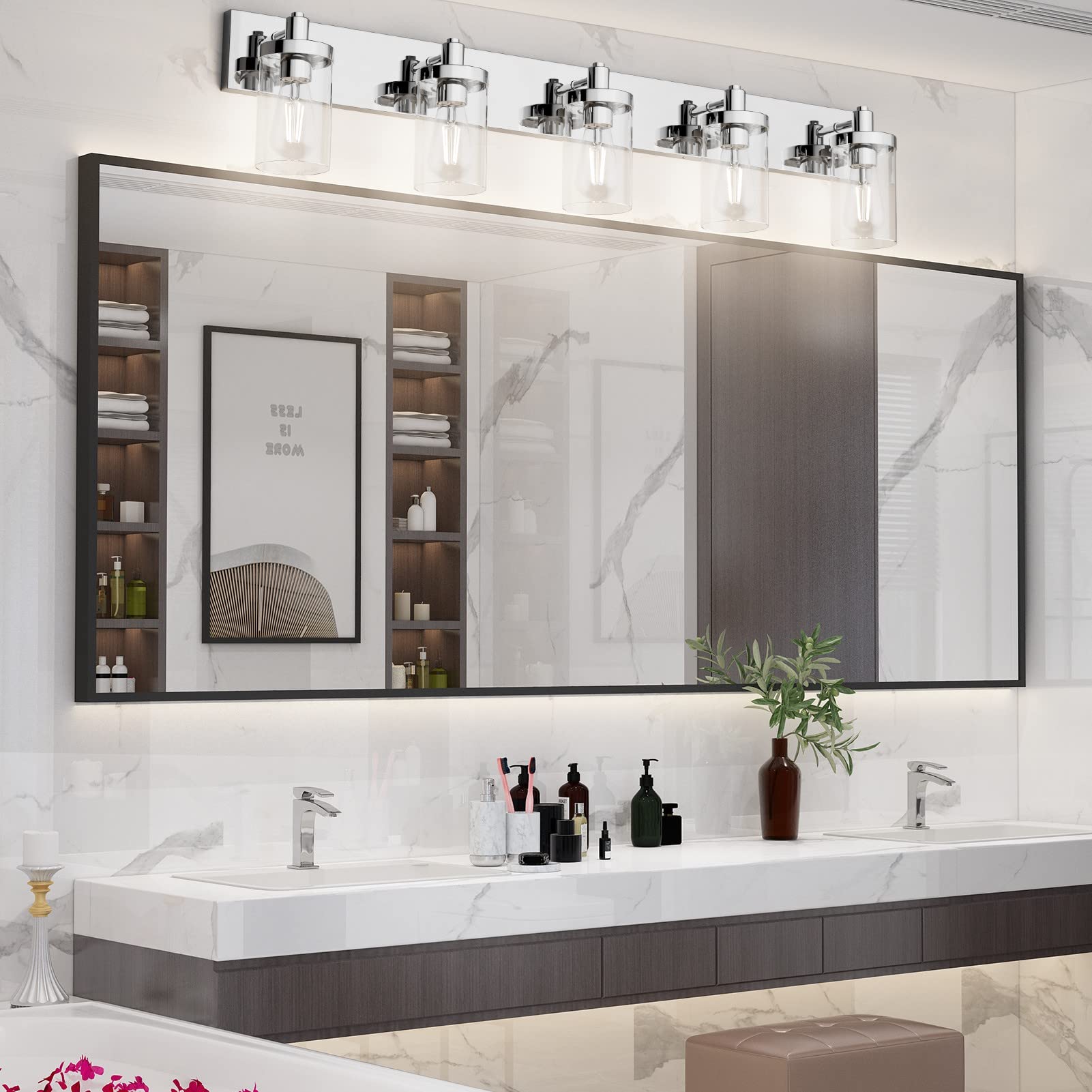 Aipsun Chrome 5-Light Bathroom Vanity Light Fixture, Stainless Steel with Clear Glass Shade, Model GW-1136