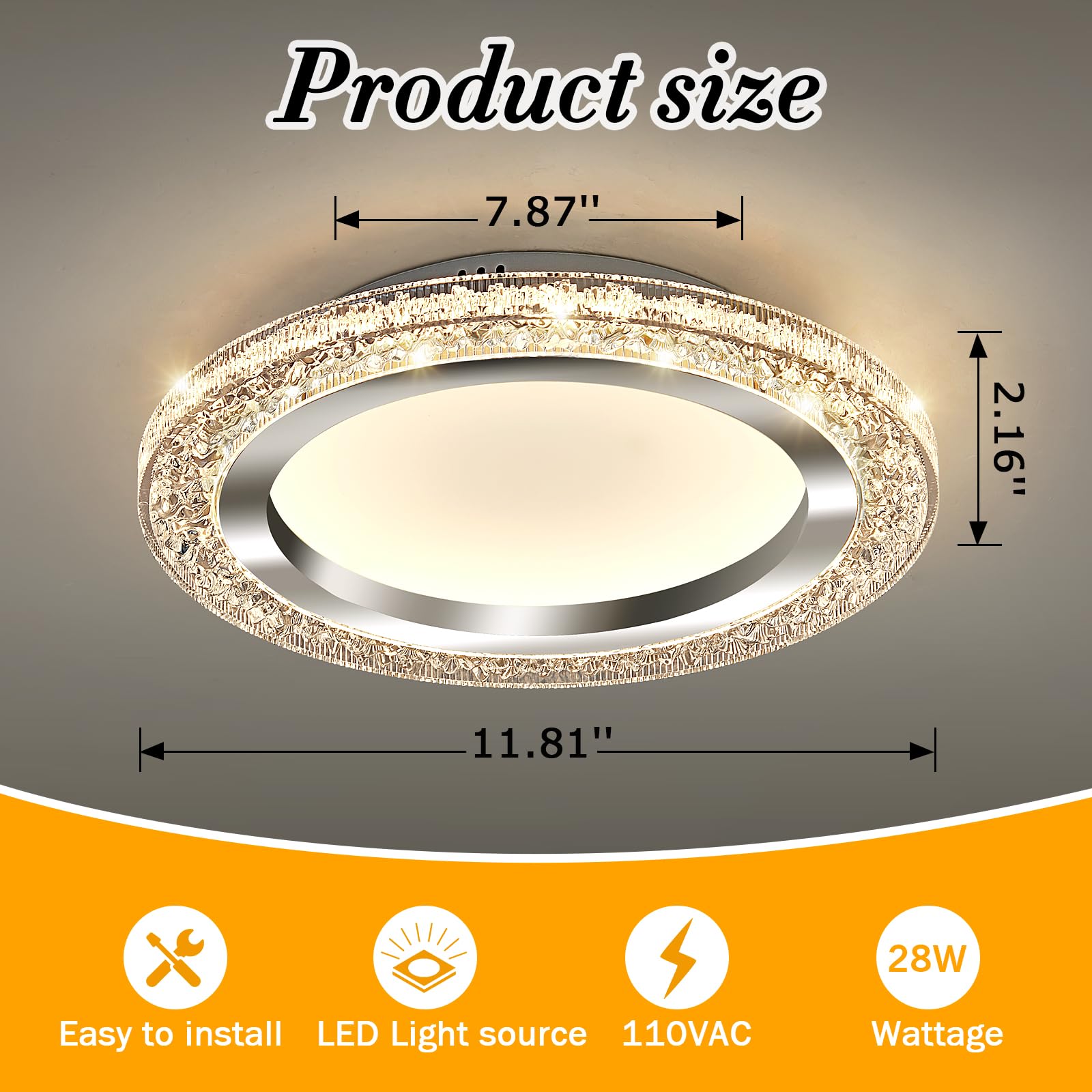 Uofus 28W Led Flush Mount Ceiling Light Chrome 12Inch Modern Round Ceiling Light Fixture 3000K-6000K Super Bright Circle Ceiling