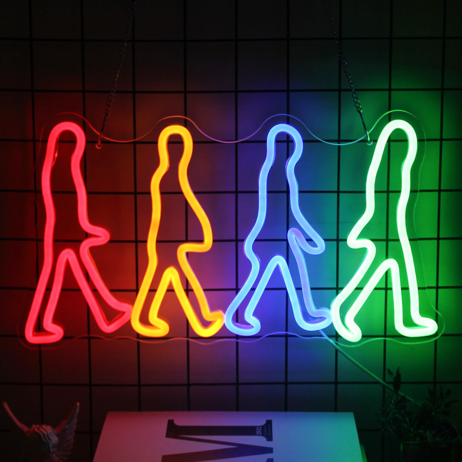 CKTBLEY Rock Band Neon Sign LED Wall Art Light Up Decor for Game Room, Abbey Road Design, Multi-Color (Blue, Red, Green, Orange)