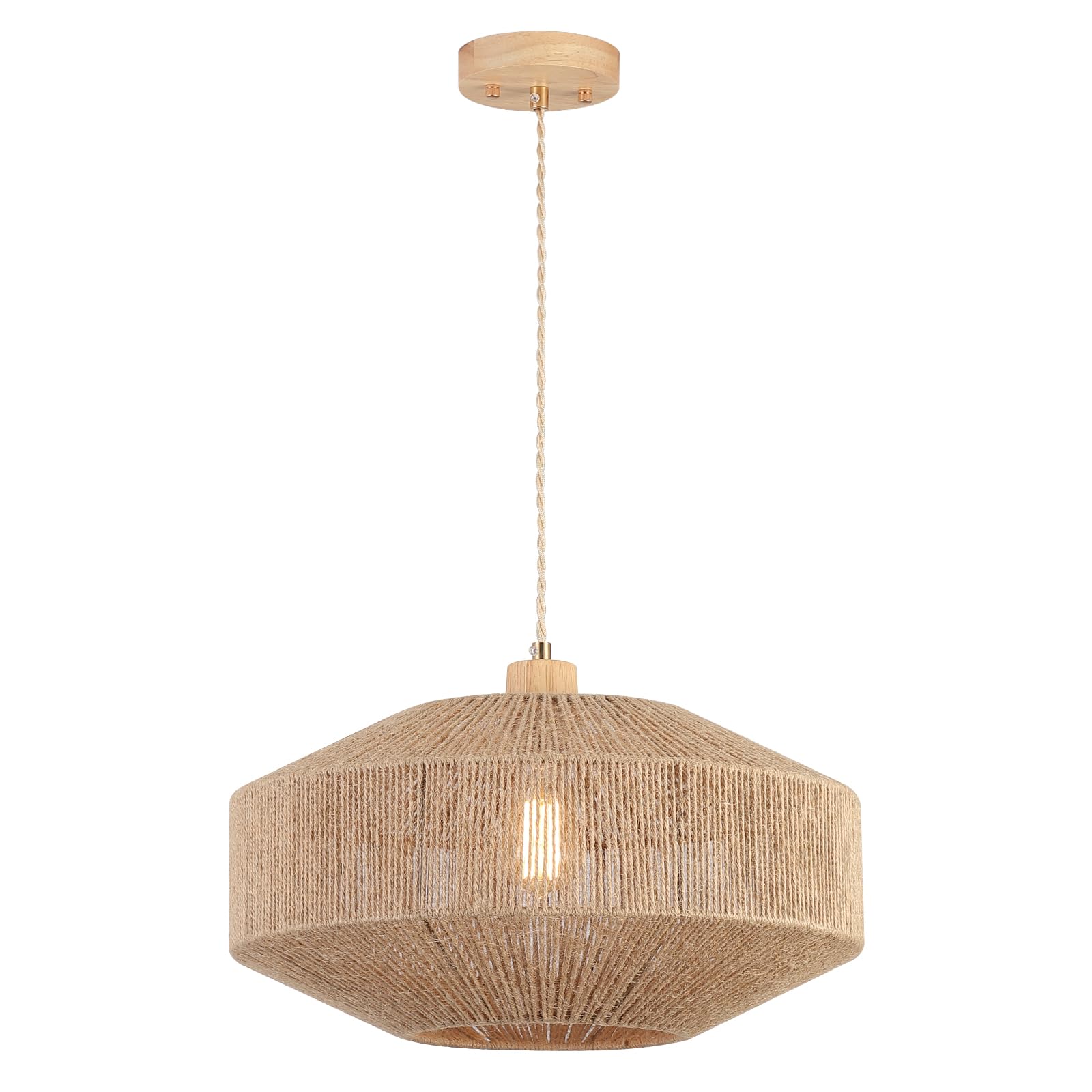 Hchunqjor Coastal Large Woven Pendant Light - Adjustable Hemp Rope Cage For Kitchen & Dining Room